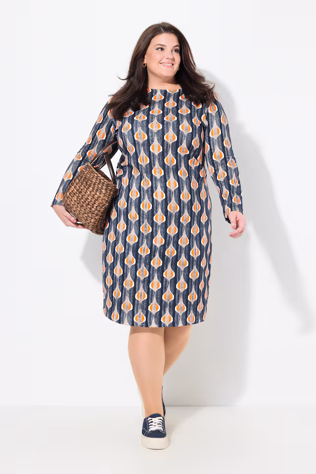 Eco Cotton Retro Print Boat Neck Dress