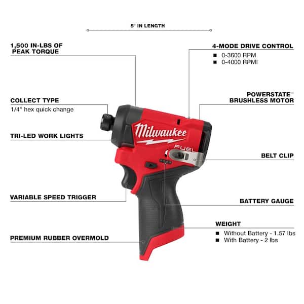 M12 FUEL 12V Lithium-Ion Cordless 3/8 in. Ratchet and 1/4 in. Impact Driver Kit (2-Tool) w/Batteries, Charger Bag - Image 2
