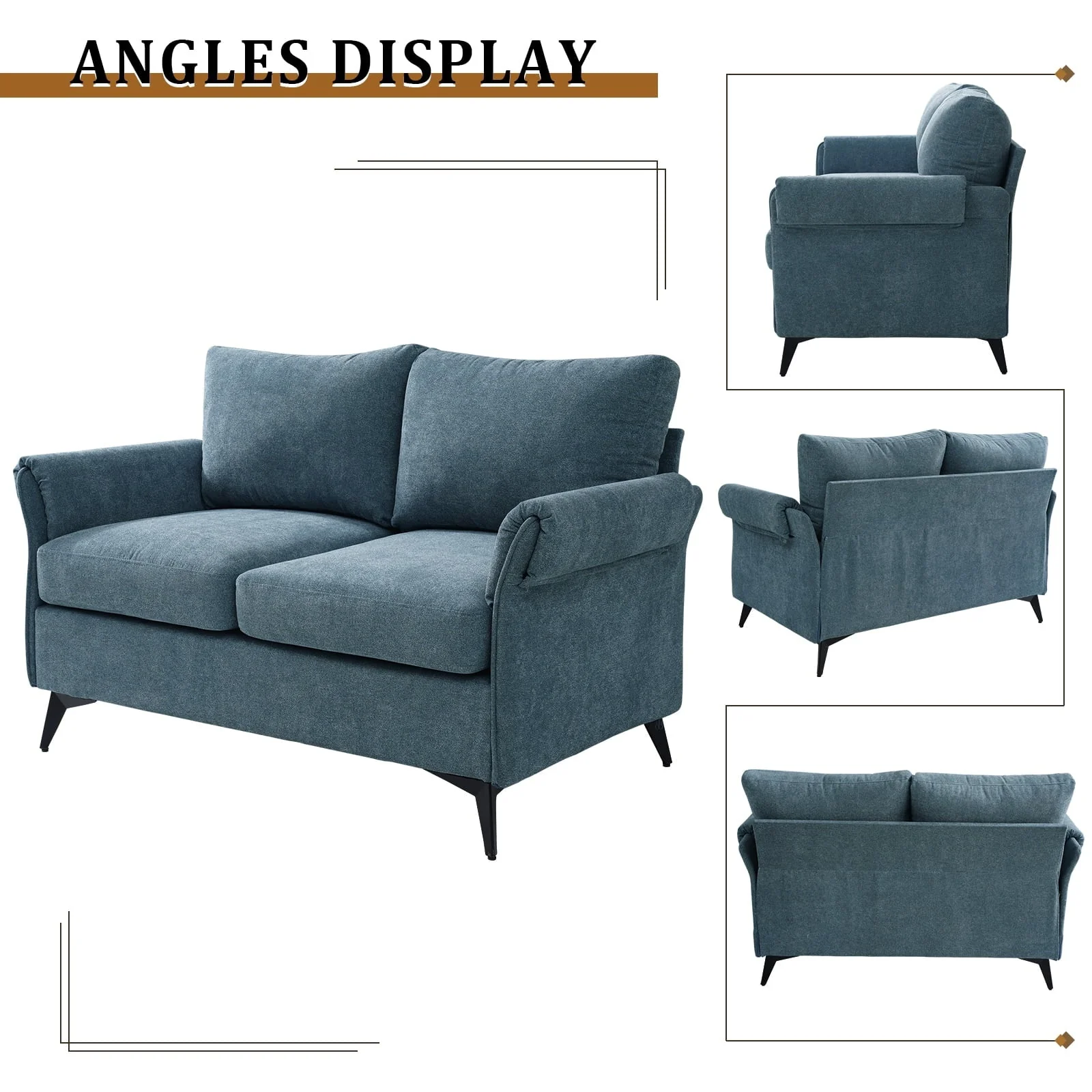 Fairyland Modern Sofa for Living Room, Small Loveseat for Small Space, Easy to Install, Blue(Beige)