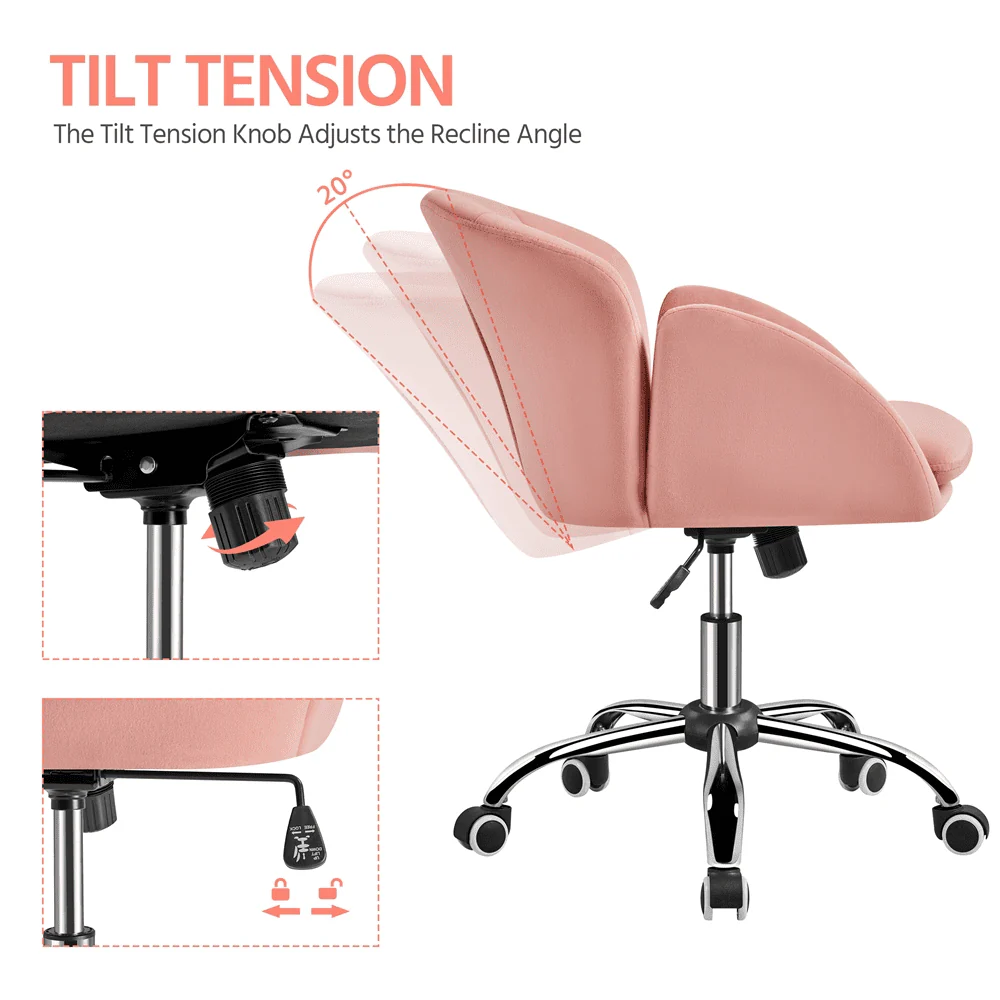 Yaheetech Modern Vanity Chair Swivel Rolling Chair with Armrests, Pink(1/Black) Image 5