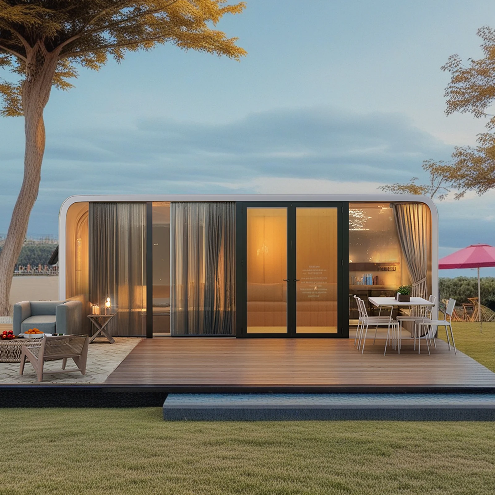 Luxury Modern Prefab Cabin - 19ft Mobile Capsule with Bedroom, Kitchen and Bathroom, Storm Resistant Prefab Cabin - 16 Typhoon and 12 Earthquake Proof Mobile Cabin for Travel and Outdoor Living