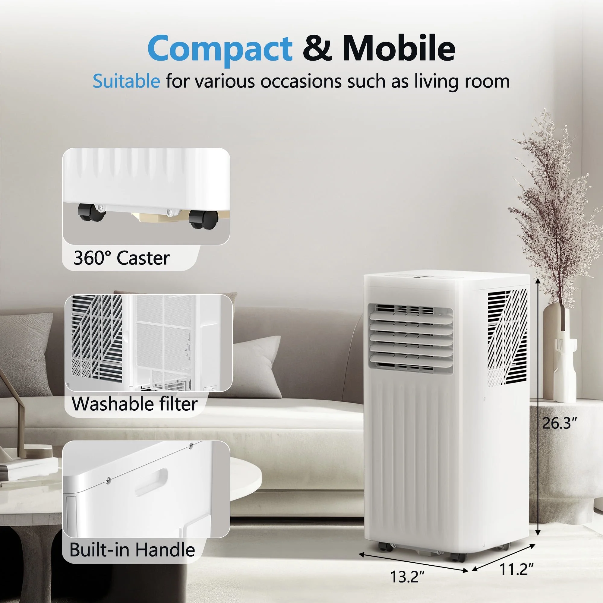 Portable Air Conditioner 8000 BTU Ashrae, Covers up to 350 Sq. Ft.,3-in-1 with Dehumidifier/Fan/Sleep Modes, Remote Control, 24-Hour Timer(8000) - Image 9
