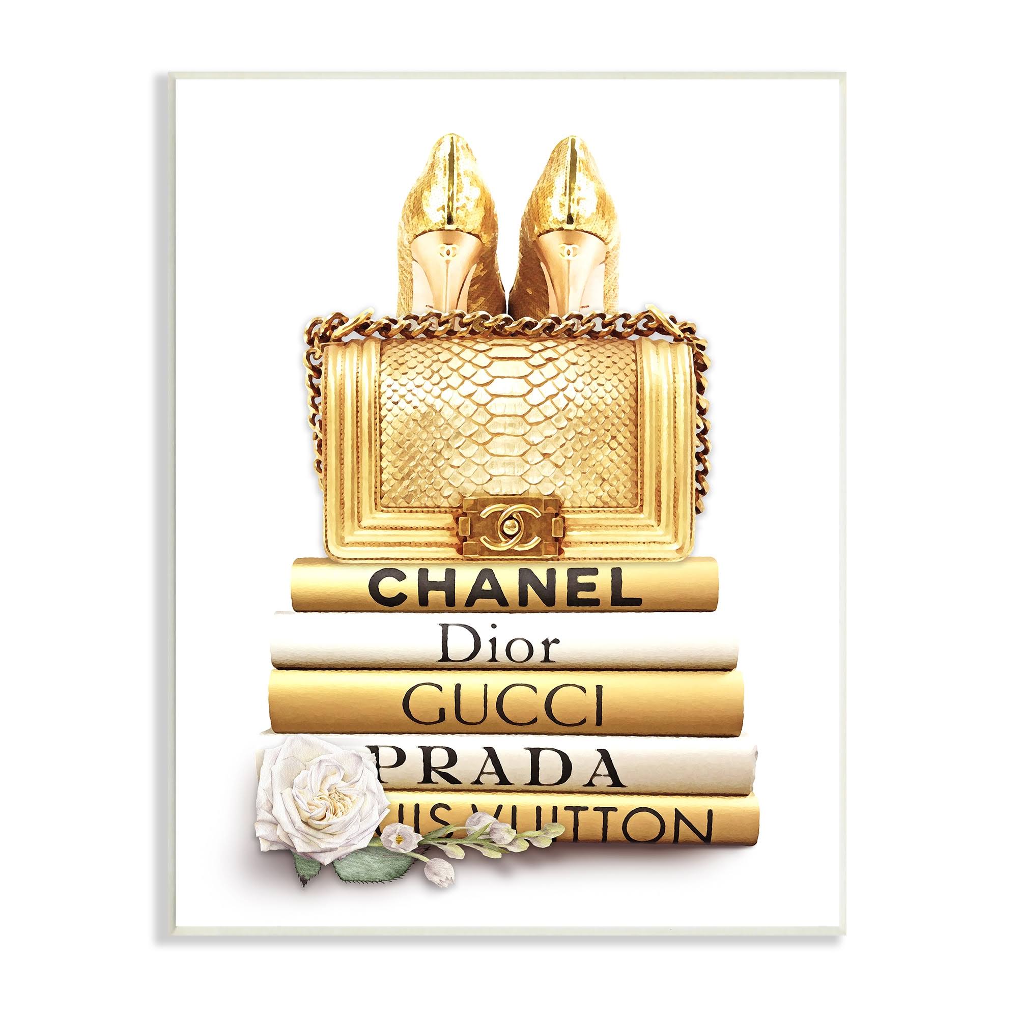 Divine Golden Fashion Purse on Glam Designer Bookstack Stupell Industries Size: 19