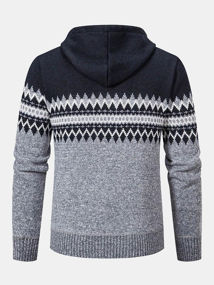 Pull à capuche zippé à motif géométrique