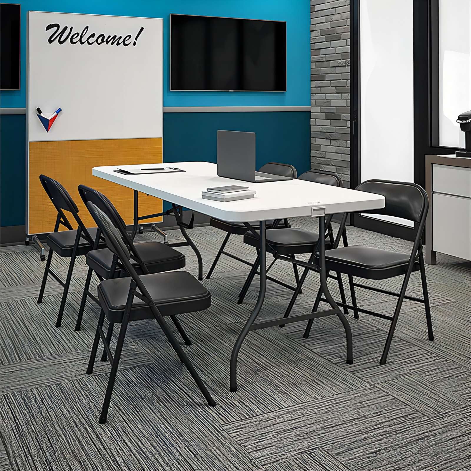 Harigal Padded Folding Chair (4 Pack), Black
