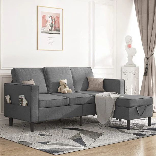 Convertible Sectional Sofa Couch, L Shaped Couch with Storage Ottoman, Couches for Living Room, Living Room Furniture Suitable for Small Space Apartment/Upstairs Loft/Living Room (Dark Gray)(Beige) Image 8