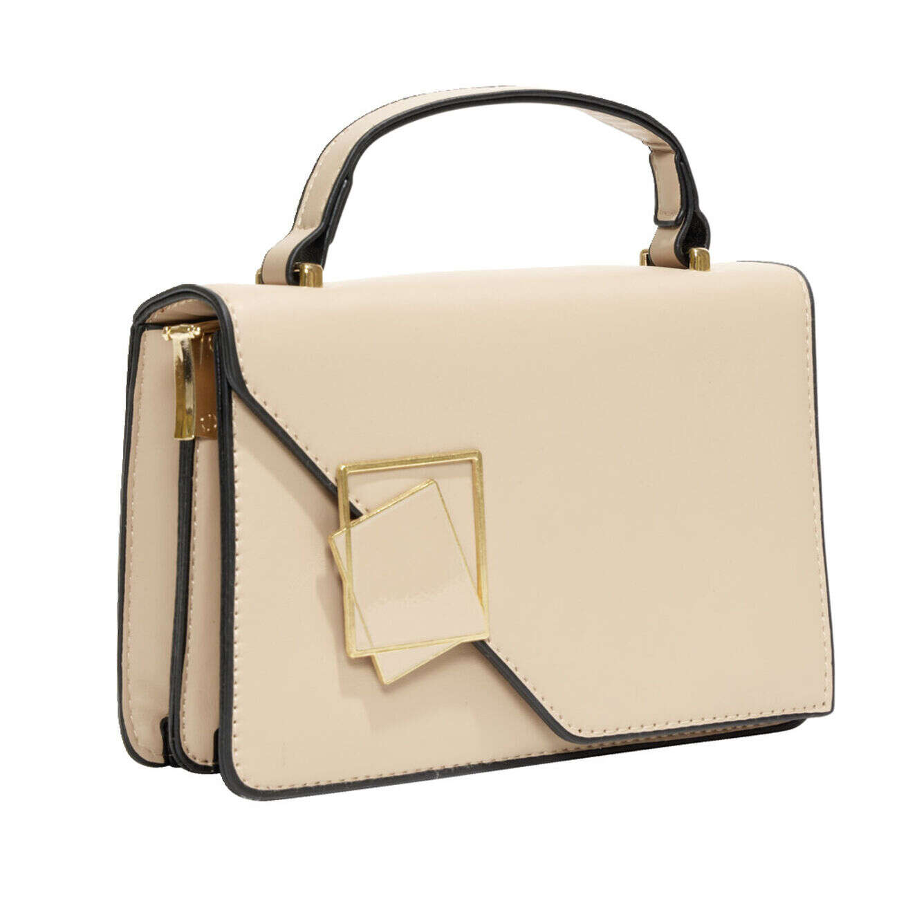 Sac à main simili beige et noir avec bandoulière amovible 19,5x7,5xH13cm