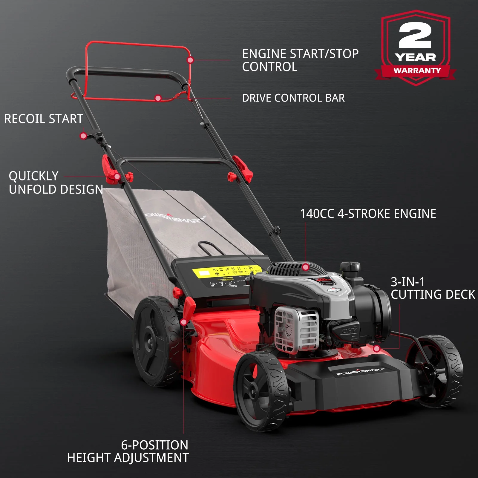 21" Gas Self-Propelled 140cc BS Engine Lawn Mower B8721S2 - Image 3