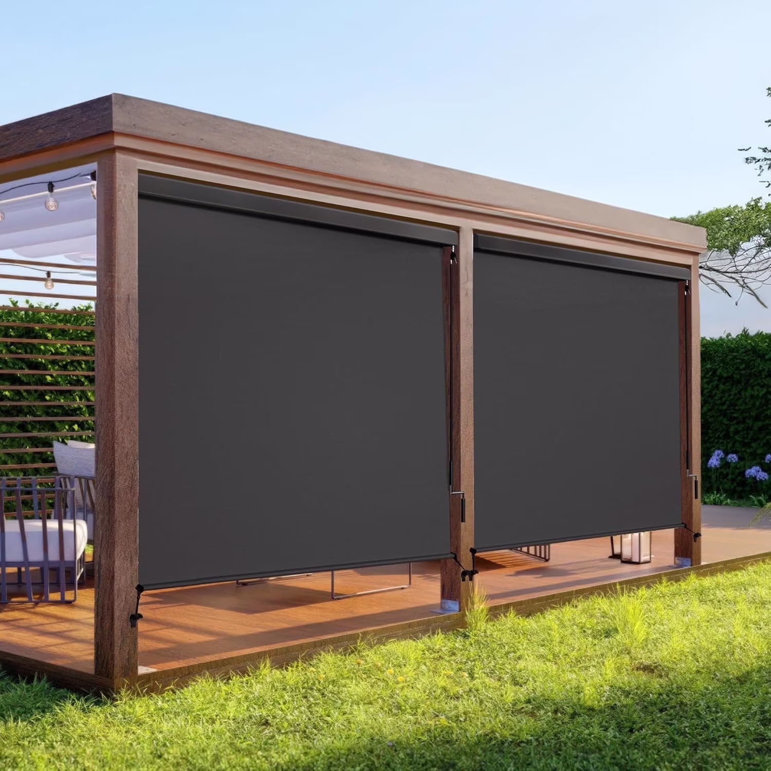 Superjoe Outdoor Roller Shade for Patio, Cordless Blackout Waterproof Blind, UV Block, 4'L x 6'W