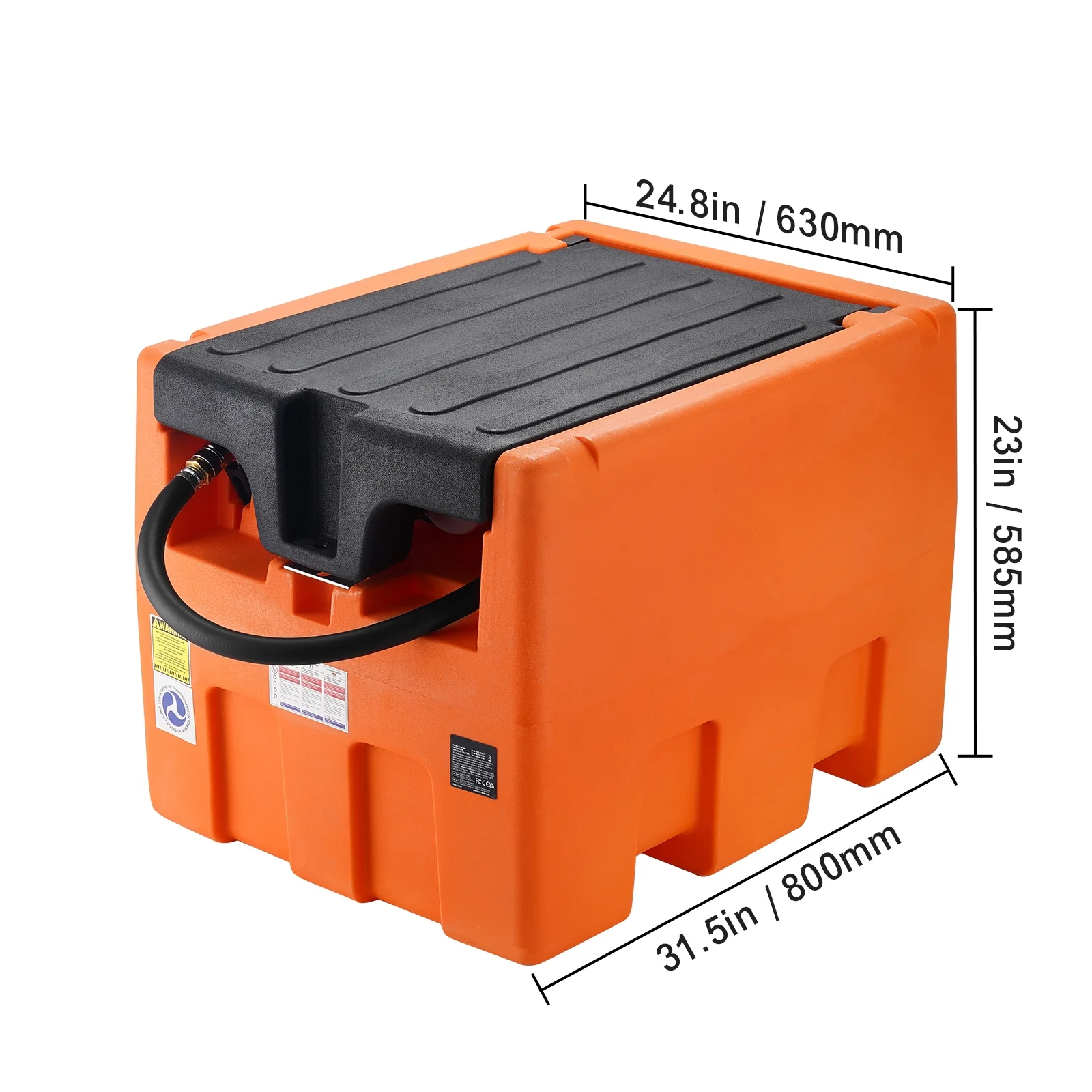 Mobile Diesel Container, 48 Gal Capacity, 10.6GPM Pump Speed, Includes 12V Electric Pump, 13.1 ft Hose Automatic Nozzle, Orange Diesel Fuel Tank for Smooth Transport - Image 9
