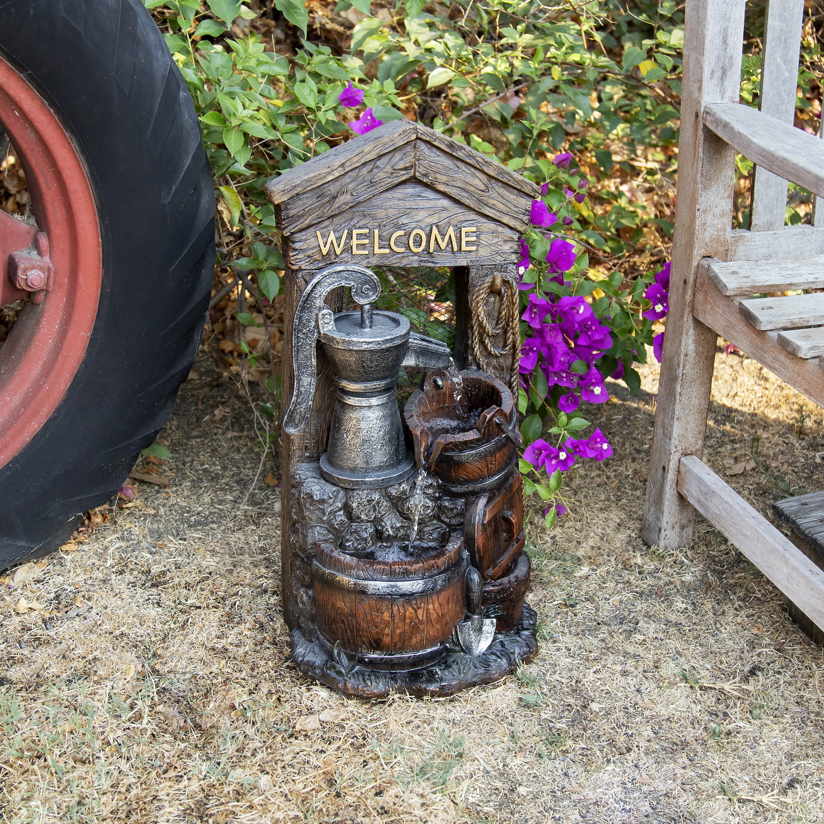 Vintage Barrel Water Pump with Buckets Fountain, 24 Inch Tall(24" H Vintage Barrel Pump Fountain) - Image 7