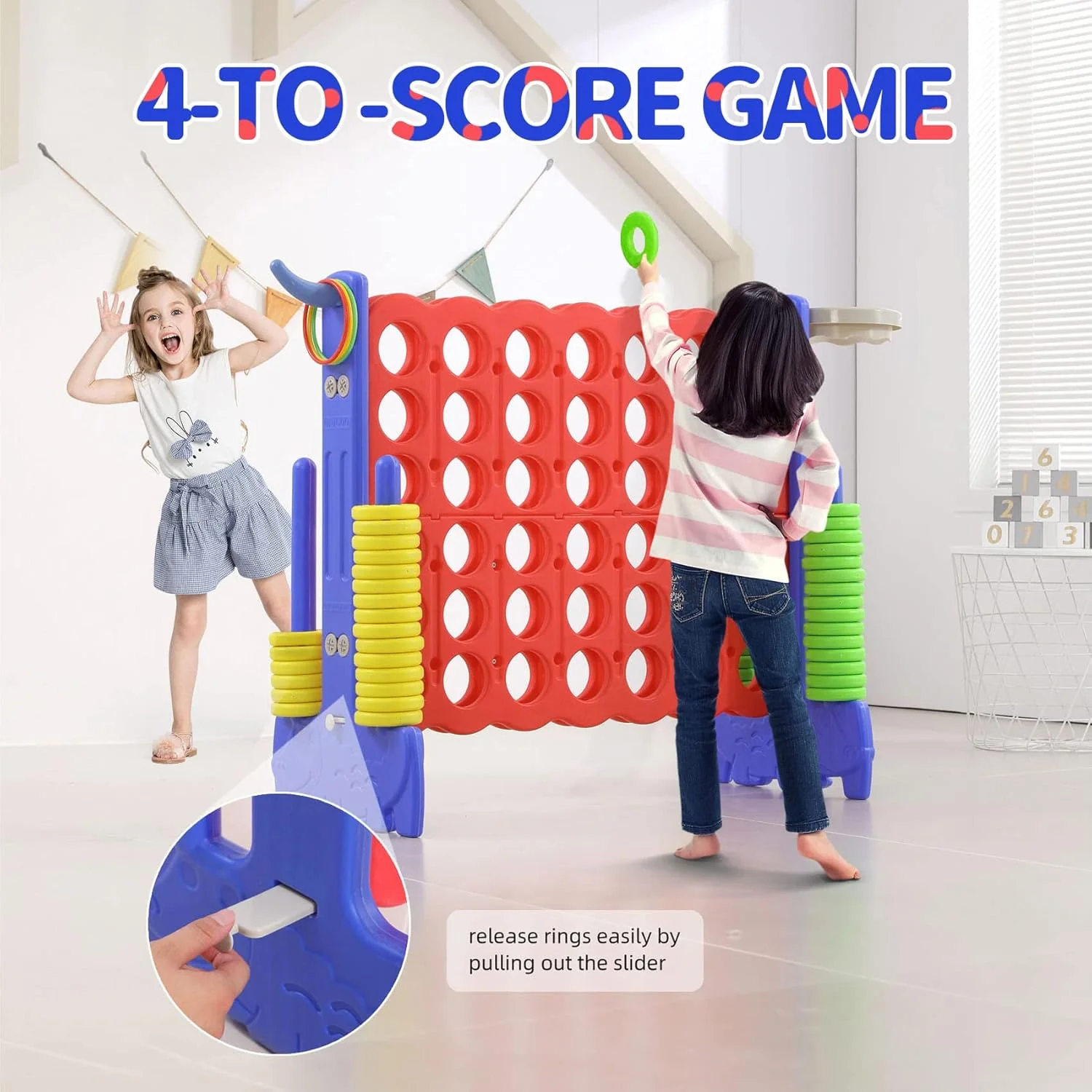 Giant 3-in-1 4-in-a-Row Game Set with Basketball Hoop, Ring Toss and Carry Bag