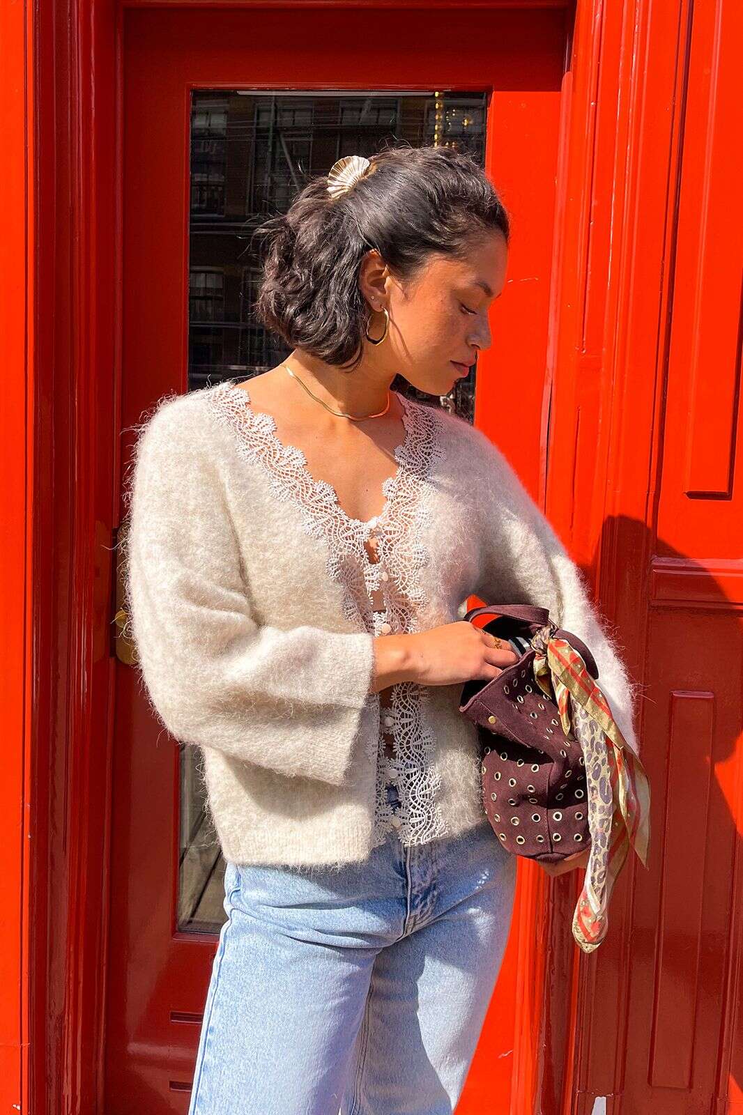 Donkergroene sjaal met leopard print