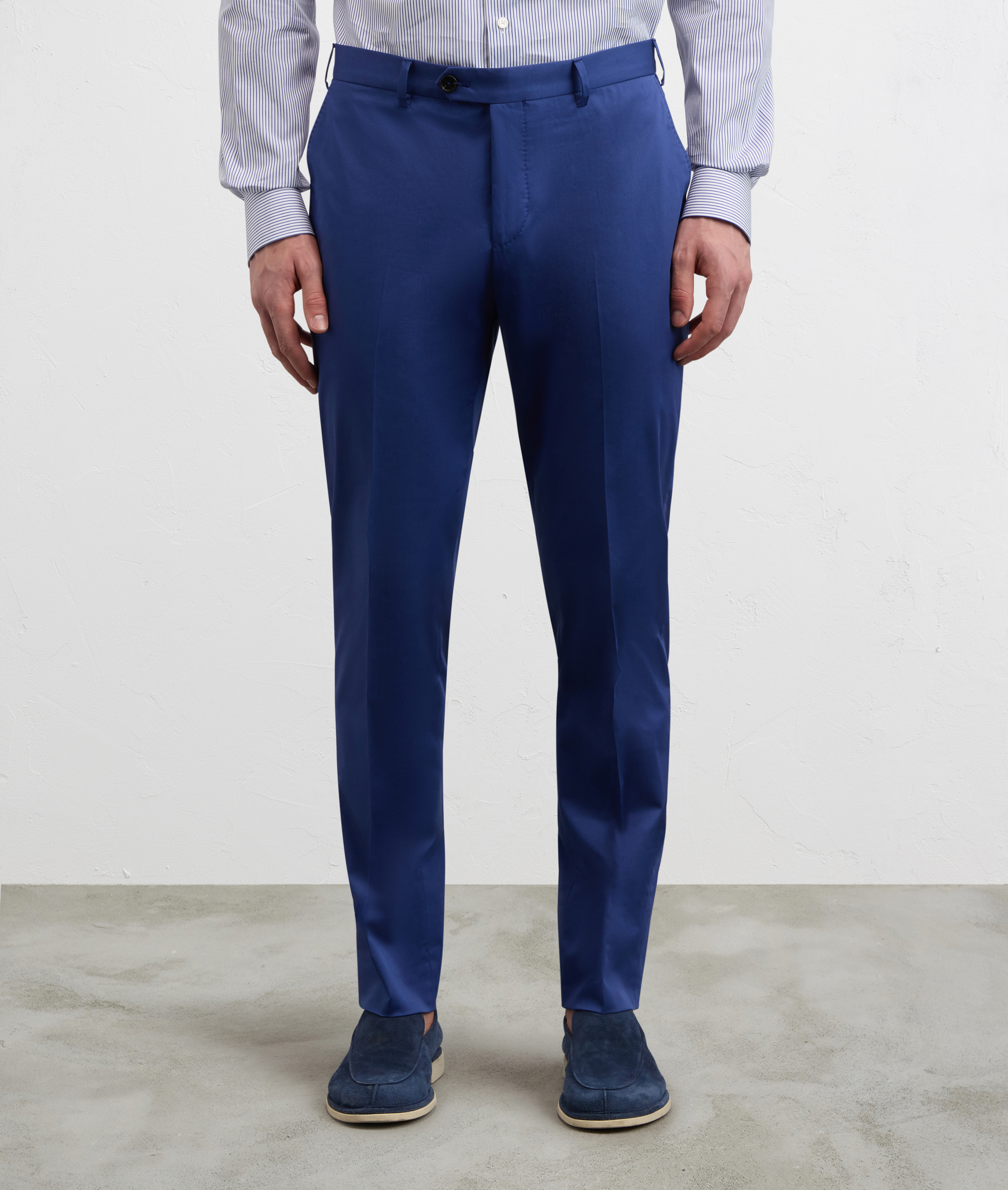 BLUE SOLID COLOR STRETCH COTTON TROUSERS