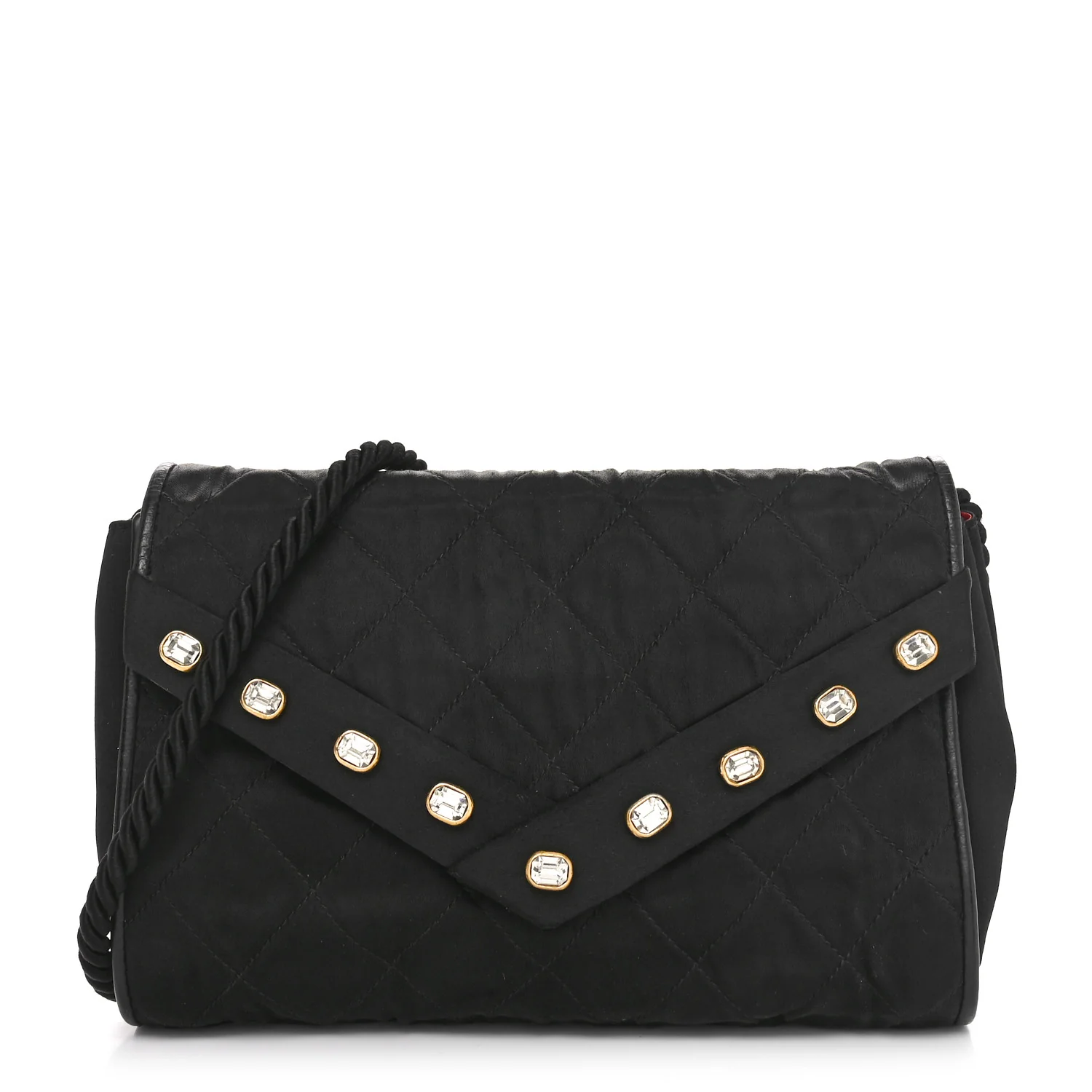 Fabric Quilted Crystal Envelope Small Flap Black
