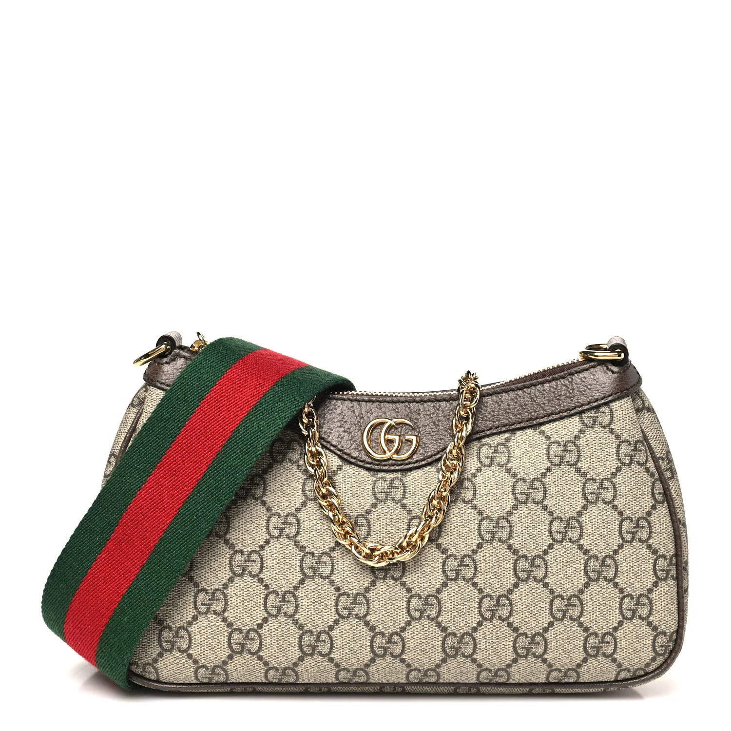 GG Supreme Monogram Textured Dollar Calfskin Web Small Ophidia GG Handbag Beige Ebony New Acero