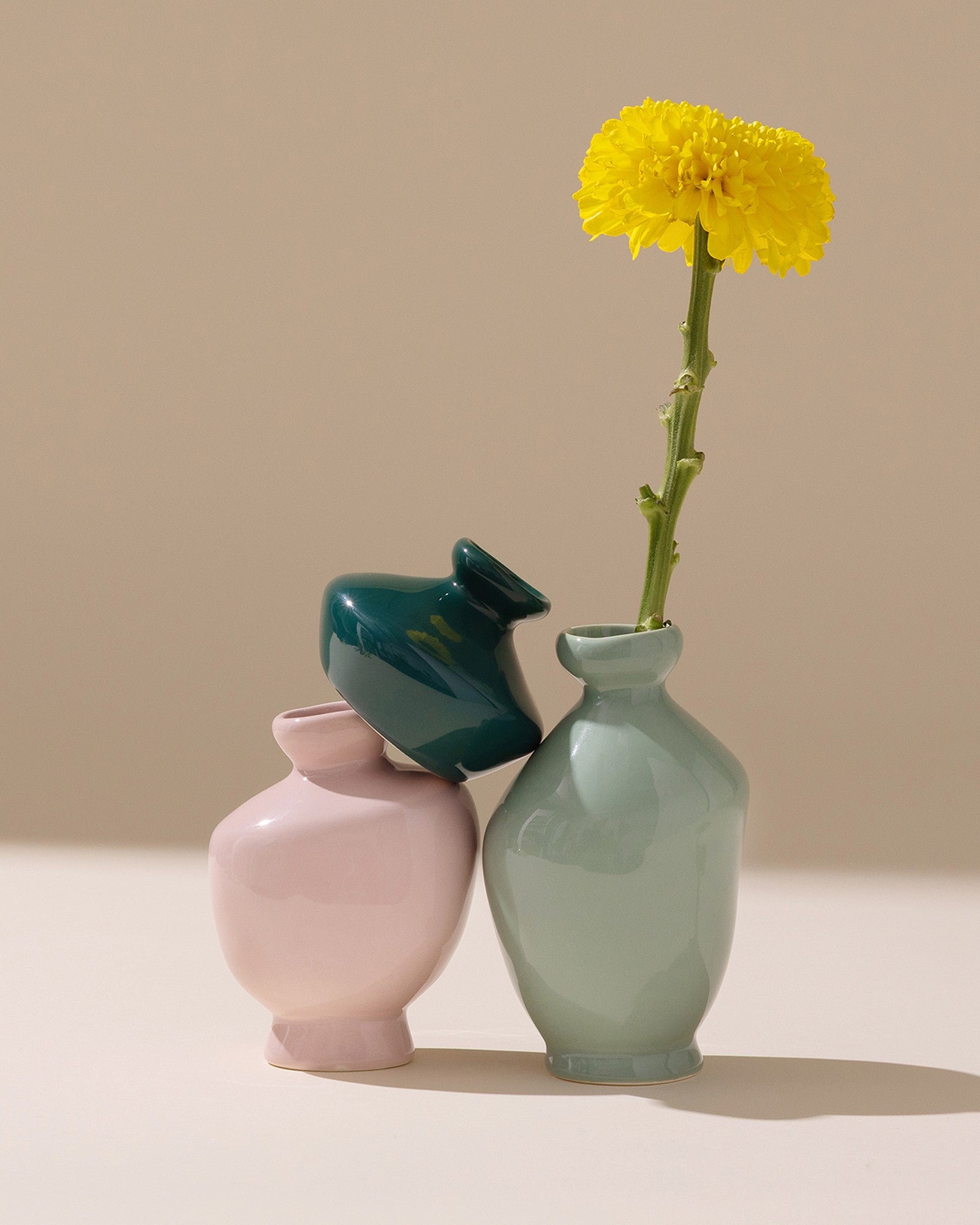 MINO - VASE S SET OF 3 DARK GREEN PURPLE SAGE