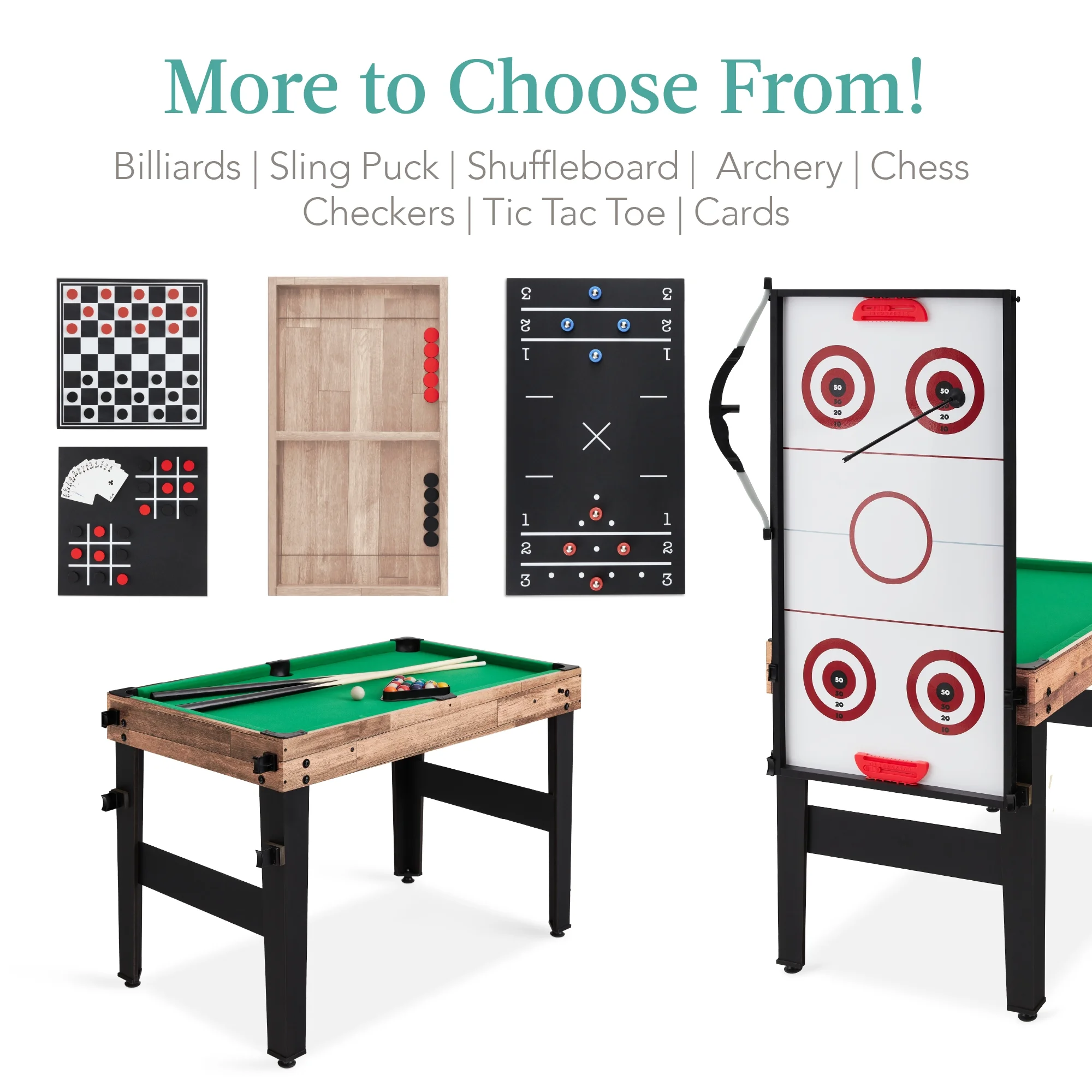 13-in-1 Combo Game Table Set w/ Ping Pong, Foosball, Basketball, Hockey, Archery Natural(Natural) - Image 9