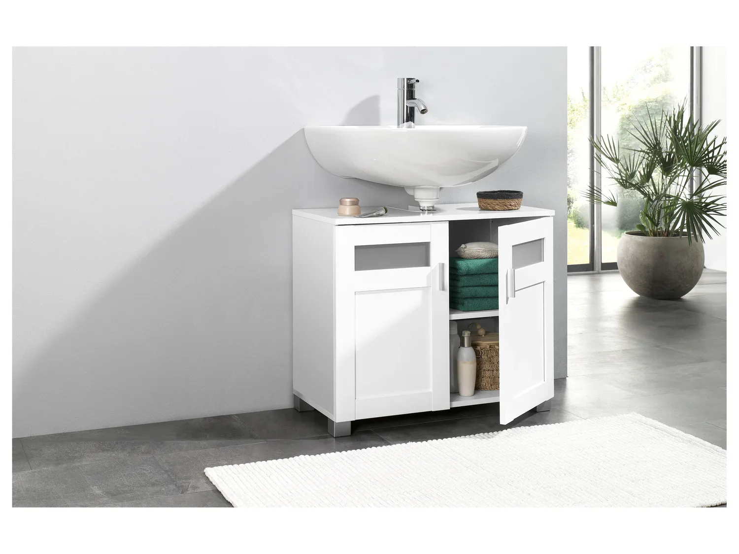 LIVARNO home Meuble sous-vasque Basel, 68,5 x 58,7 x 34,8 cm, blanc