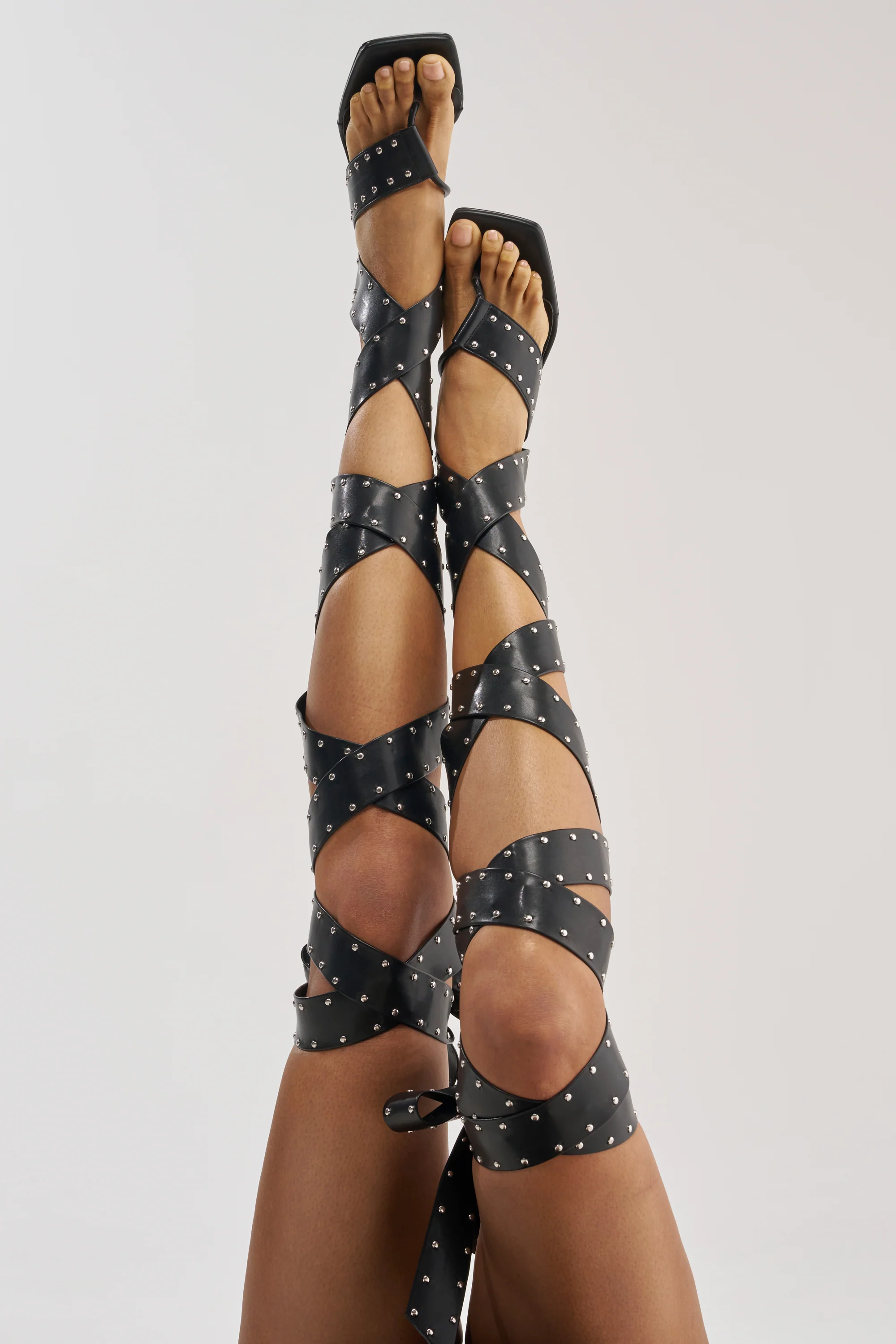 AZALEA WANG HOWLITE BLACK STUDDED STRAPPED SANDAL - Akira Store