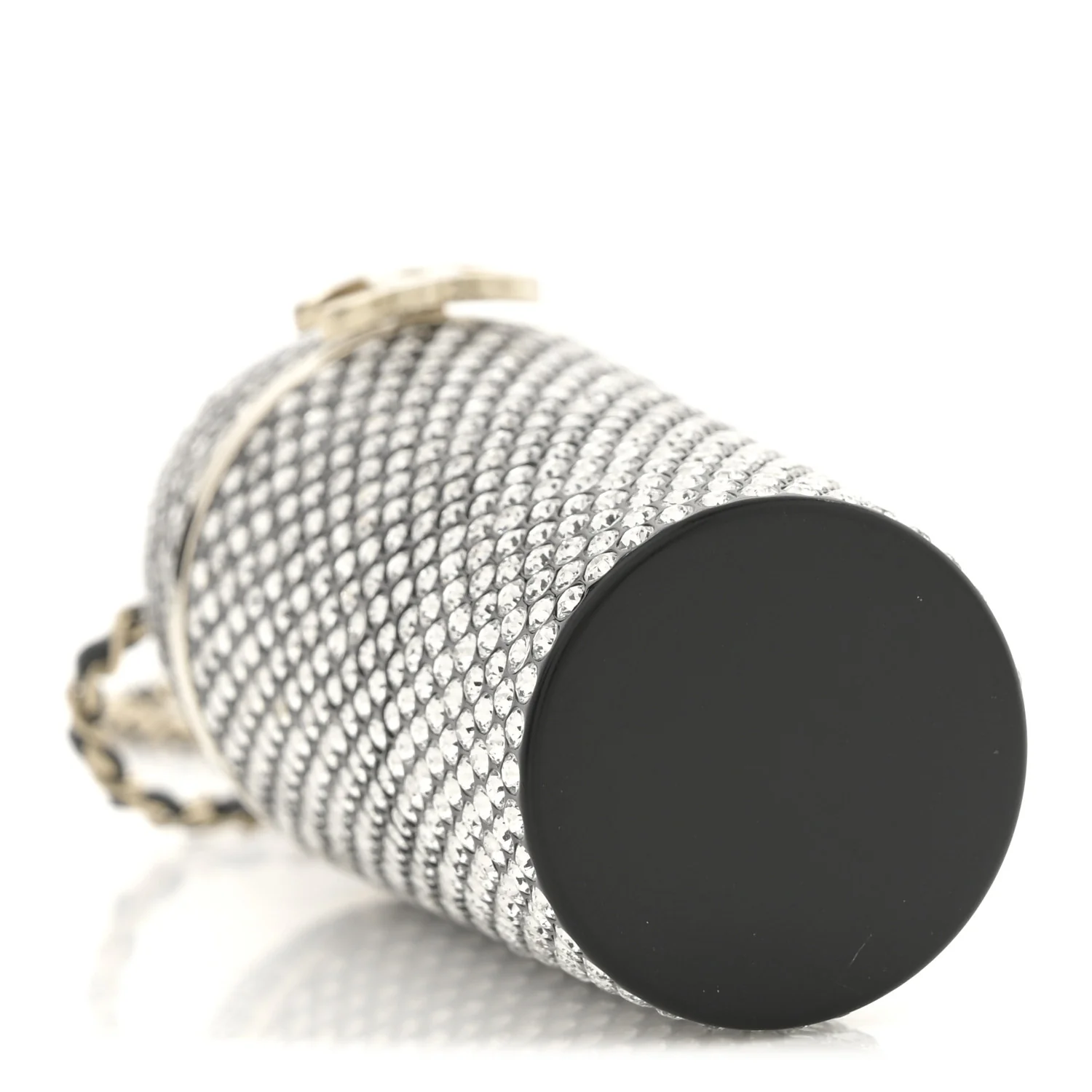 Metal Resin Lambskin Crystal Lipstick Case Long Necklace On Chain Silver Black Gold