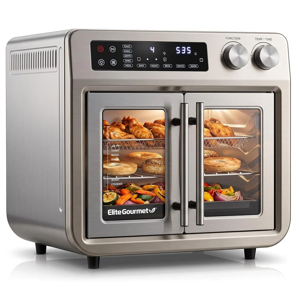 Elite Gourmet 25L French Door Digital Air Fryer Oven, 10 Cooking Functions