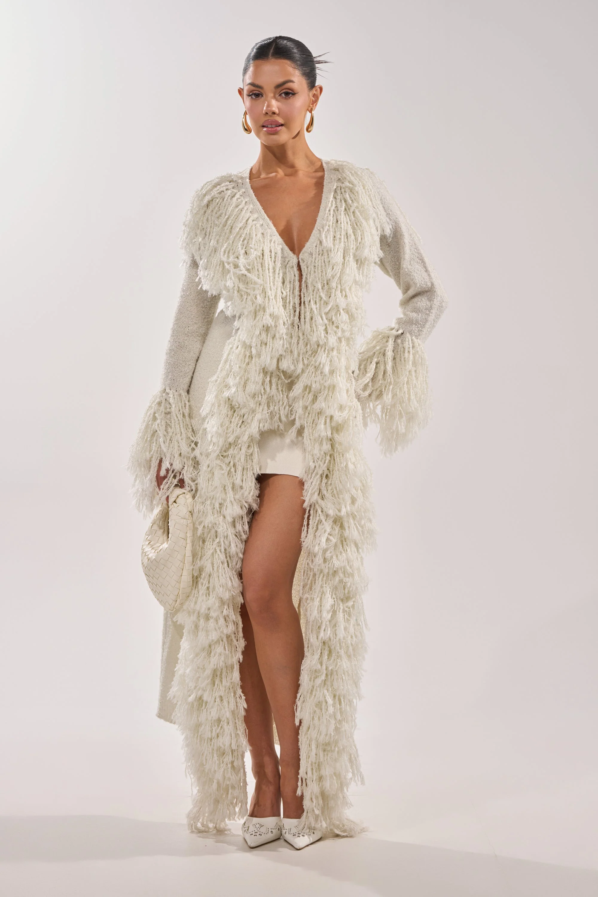 BURRR IT'S COLD OUTSIDE FRINGE OVERSIZED SWEATER IN IVORY - Akira Store