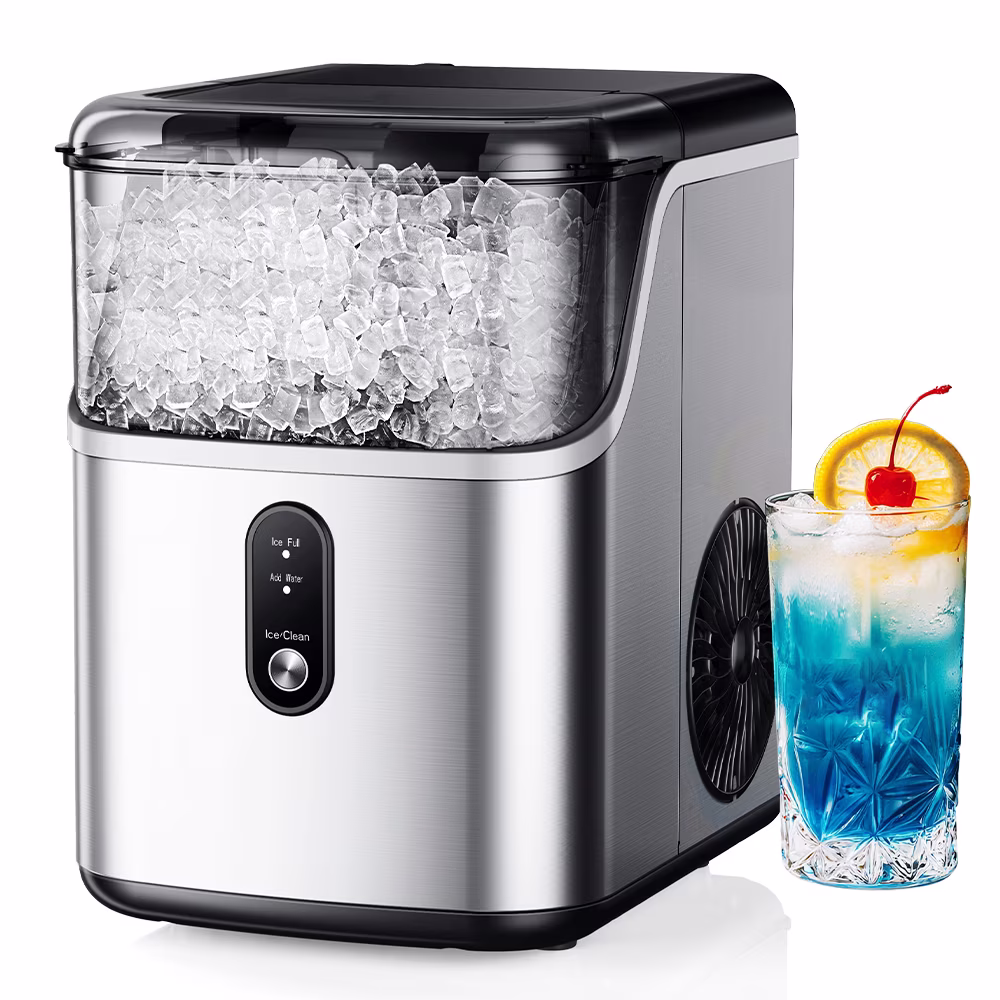 Simzlife Nugget Ice Maker Countertops, 35.9 lb per Day Portable Pebble Ice Machine, Crushed Sonic Ice Maker with Soft Chewable Ice for Home, Party, RV, Camping, Stainless Steel Silver