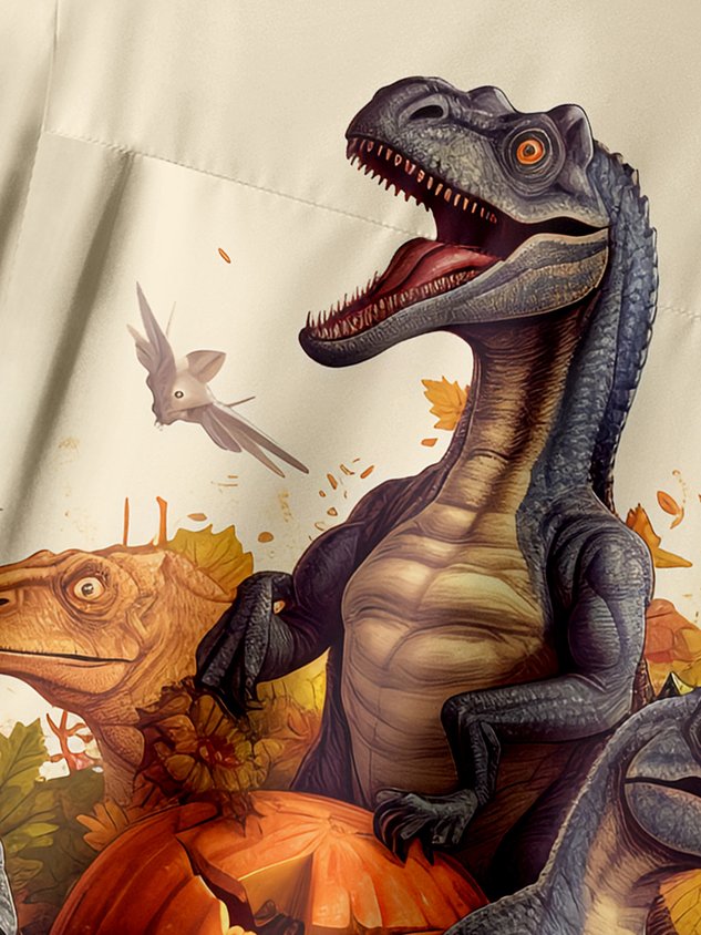 T-shirt à manches courtes Halloween dinosaure citrouille feuille d'érable