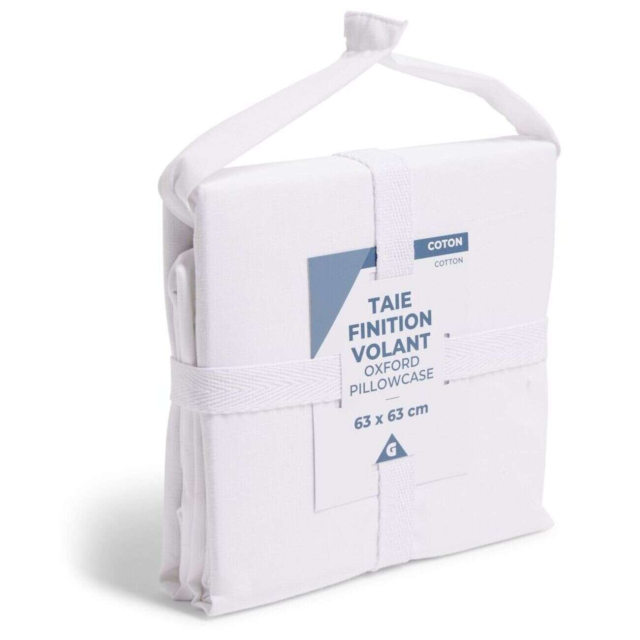 Taie d'oreiller 63x63cm 100% coton finition volant blanc