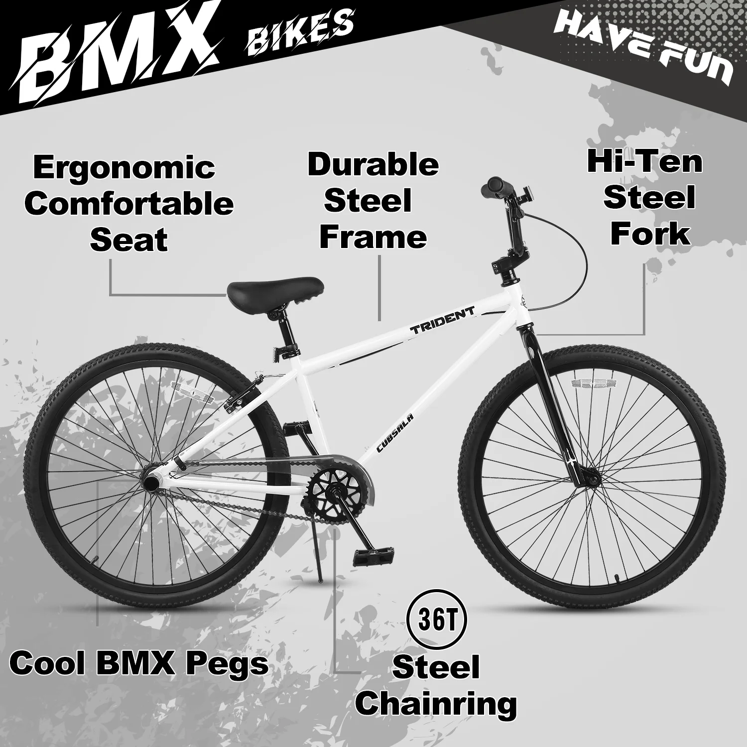 Cubsala 24 in BMX Race Bike Trident Bicycles Beginner - Level to Advanced Riders with 2 Pegs Trick Cycling and Professional Riding, Black