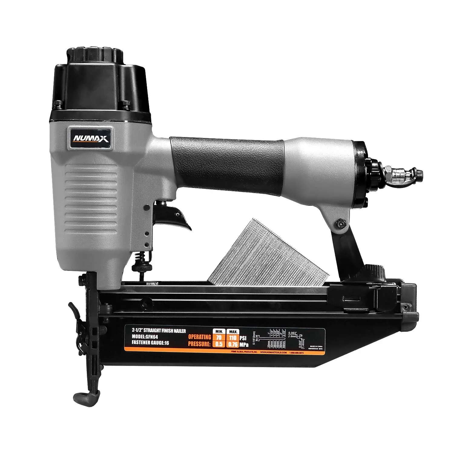 NuMax SFN64 Pneumatic 16-Gauge 2-1/2 Straight Finish Nailer