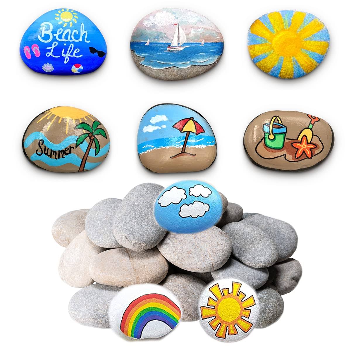 DECORKEY 24pcs River Rocks for Painting, Summer Decorations Garden Decor, Smooth Unpolished Kindness Rocks for Arts & DIY, 2-3in