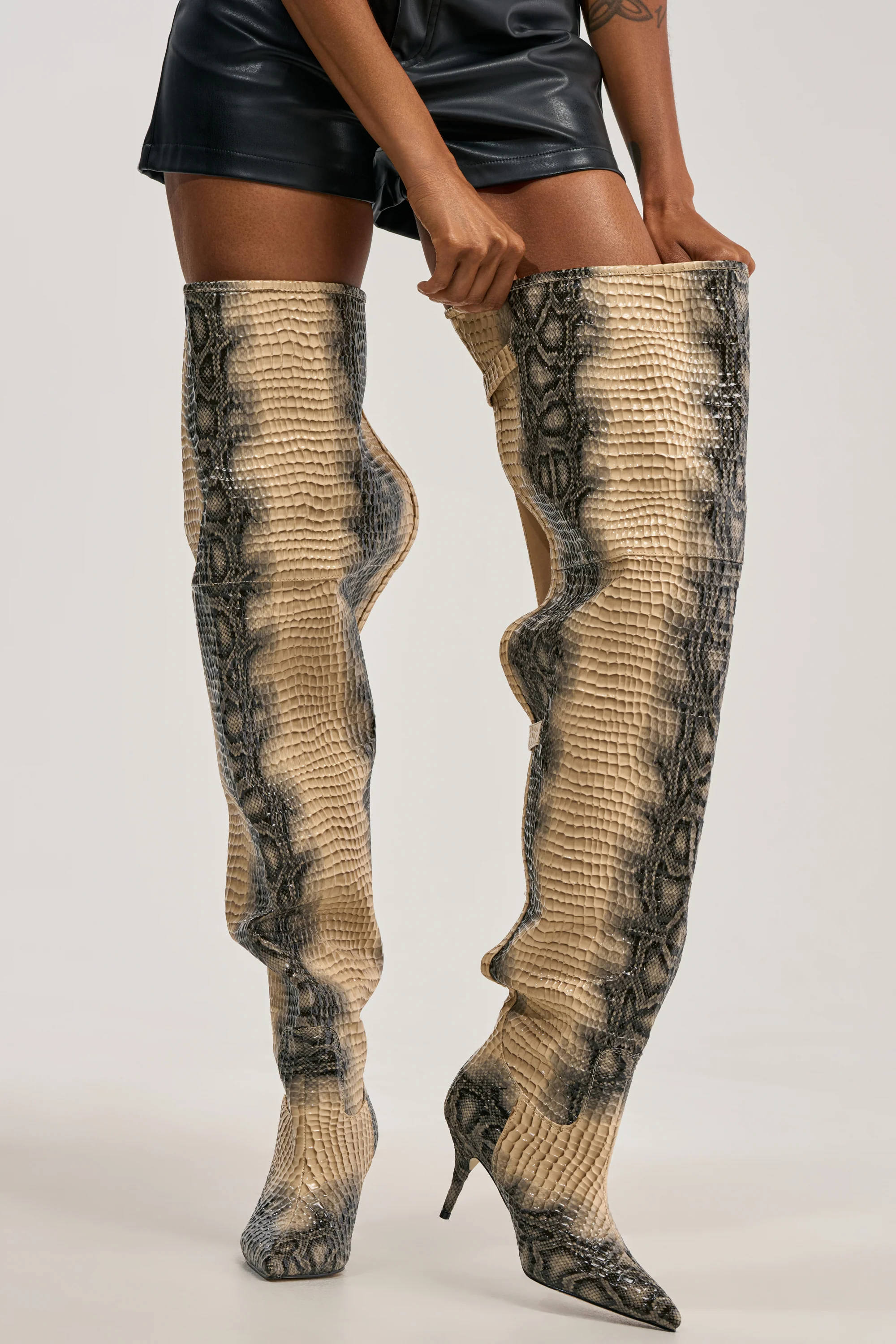 AZALEA WANG MOONREEL SNAKE THIGH HIGH BOOT - Akira Store