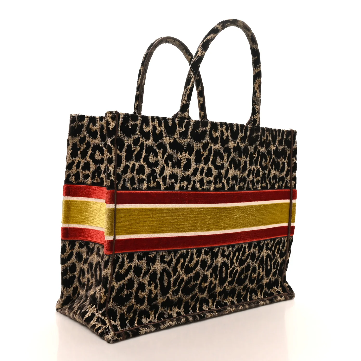 Canvas Velvet Embroidered Large Leopard Book Tote Tote Beige