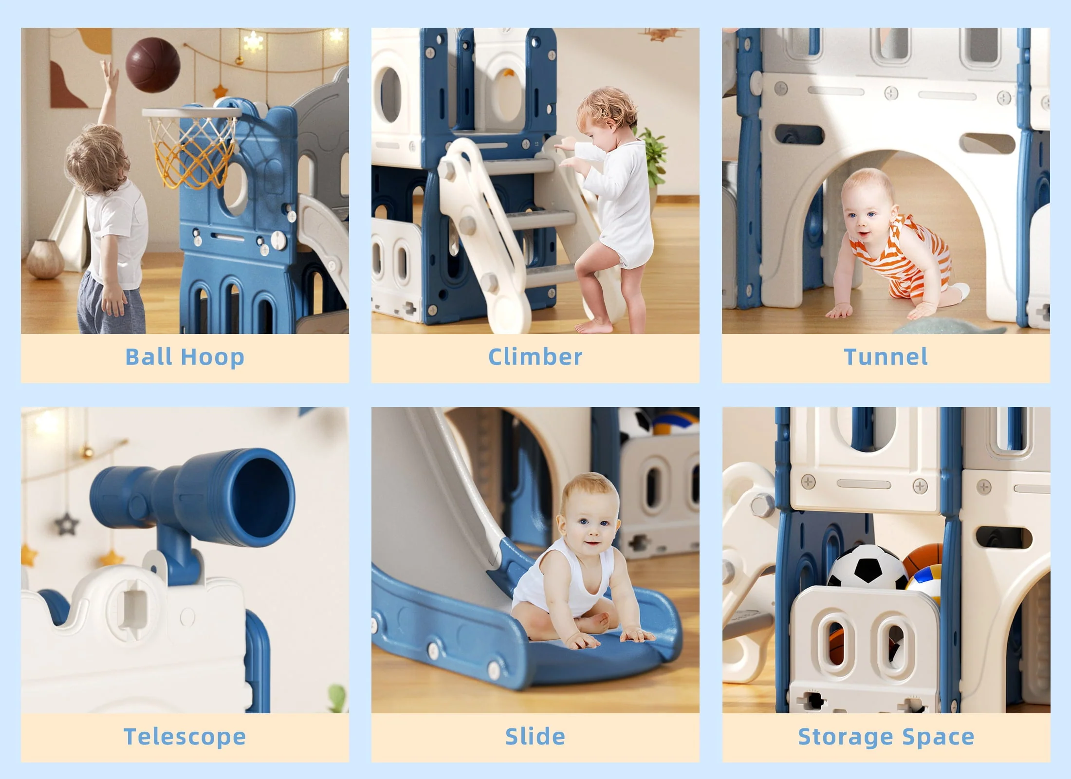 8 in 1 Toddler Slide with Climber, Kids Slide for Toddlers Age 1+,Basketball Hoop,Tunnel and Storage Space,Slide Toddlers Playset playground Outdoor Indoor play Set Image 8