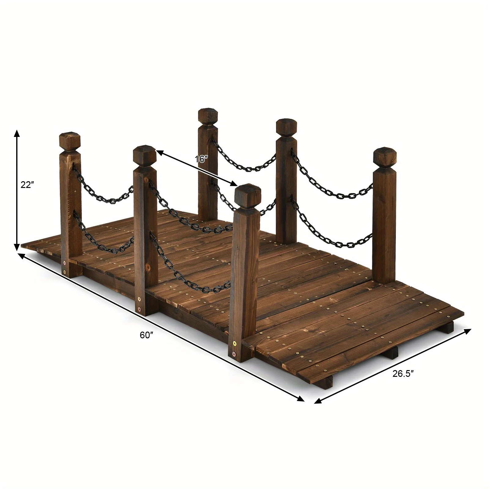 5ft Rustic Wooden Garden Bridge with Railings �C Sturdy Fir Footbridge, Weather-Resistant Outdoor Walkway for Weddings, Home Decor, and Gardens, Supports Up to 500 lbs, Natural Brown Finish - Image 4