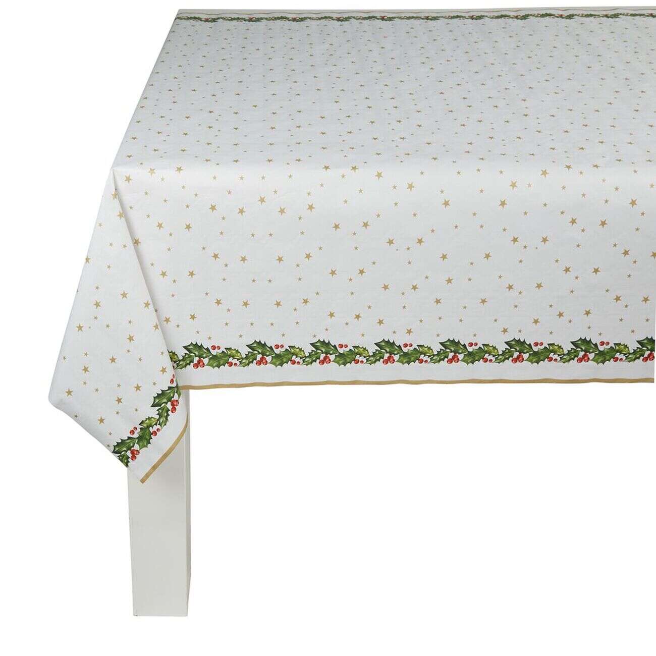 Nappe damassée blanche bordure houx