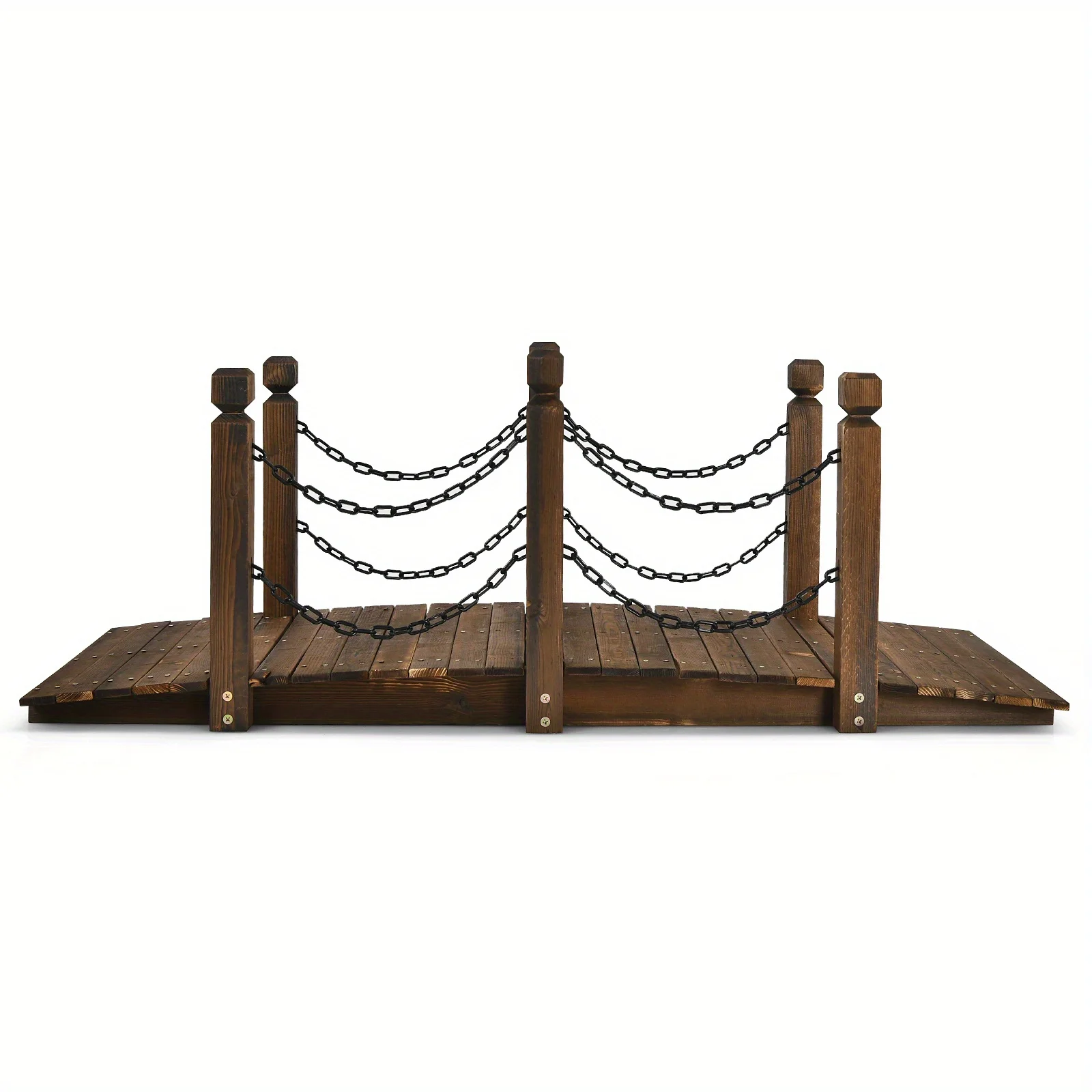 5ft Rustic Wooden Garden Bridge with Railings �C Sturdy Fir Footbridge, Weather-Resistant Outdoor Walkway for Weddings, Home Decor, and Gardens, Supports Up to 500 lbs, Natural Brown Finish - Image 6