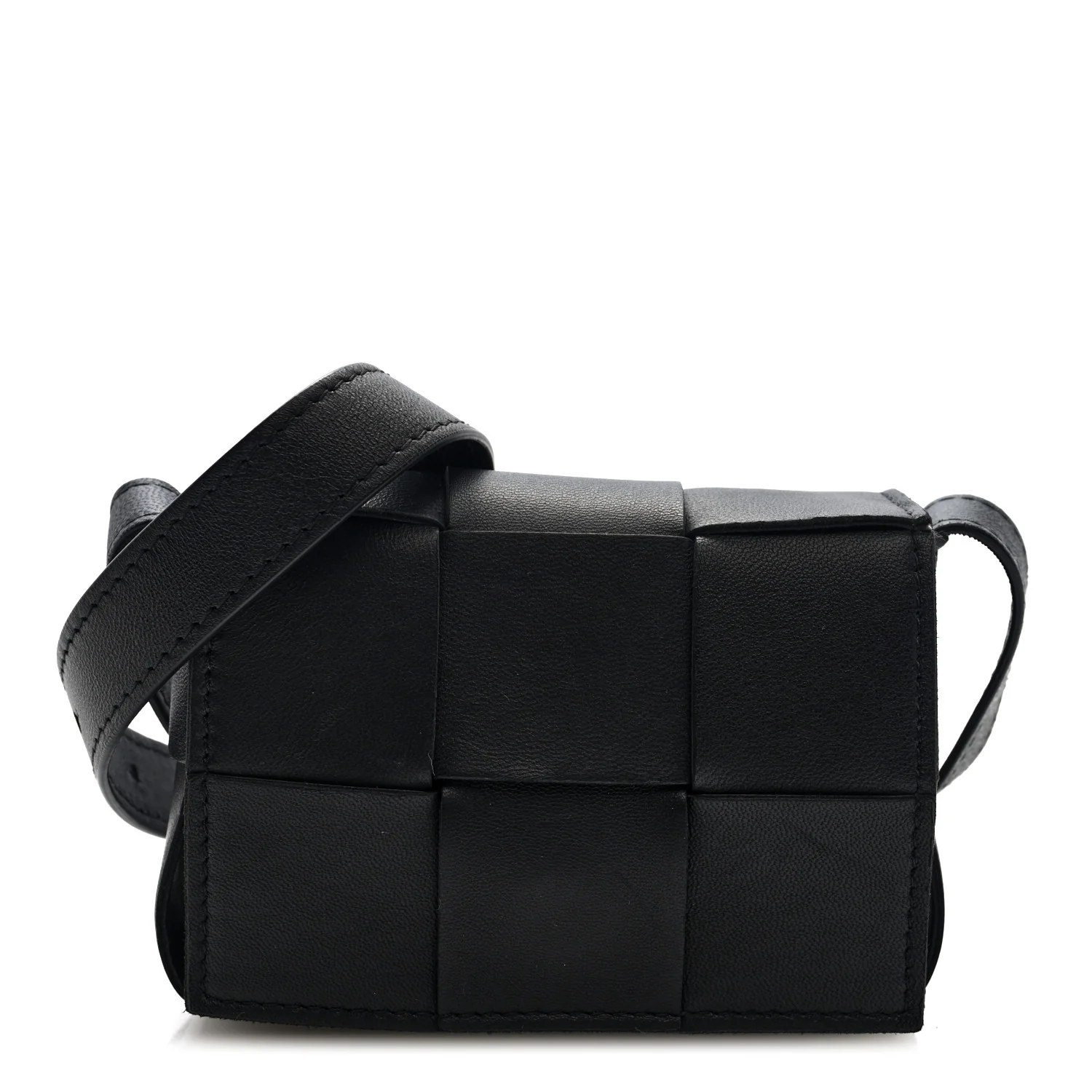 Lambskin Maxi Intrecciato Extra Mini Cassette Crossbody Bag Black