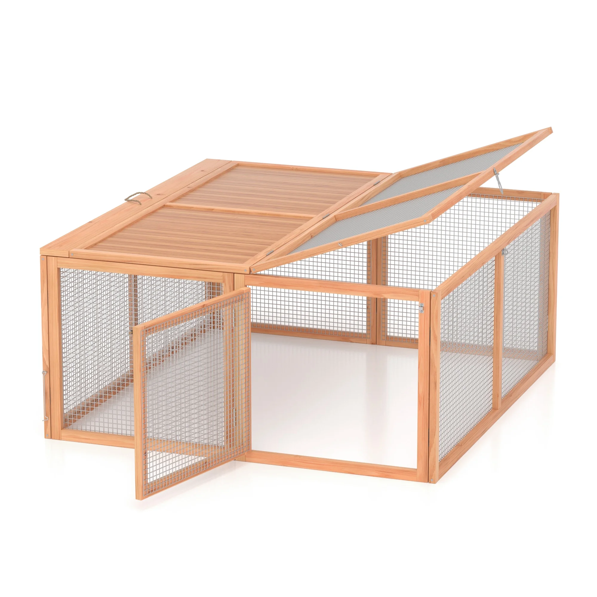 Portable Chicken Coop Run Rabbit Hutch Outdoor Small Animal Cage House Wooden Poultry Enclosure for Bunny, Duck, Chick, Quail, No Assembly Required(Yellow) - Image 9