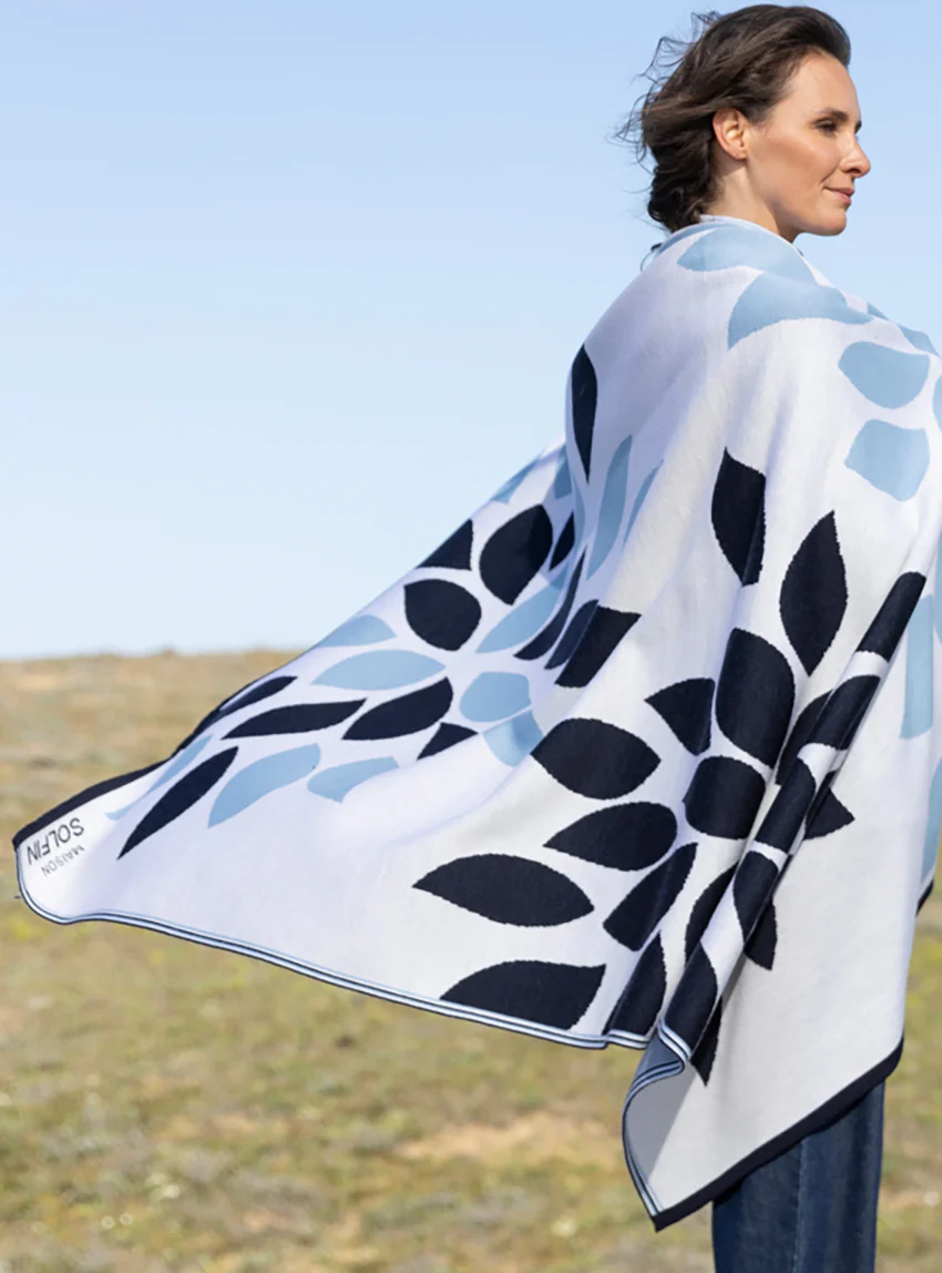 Plaid adulte en laine mérinos bleu