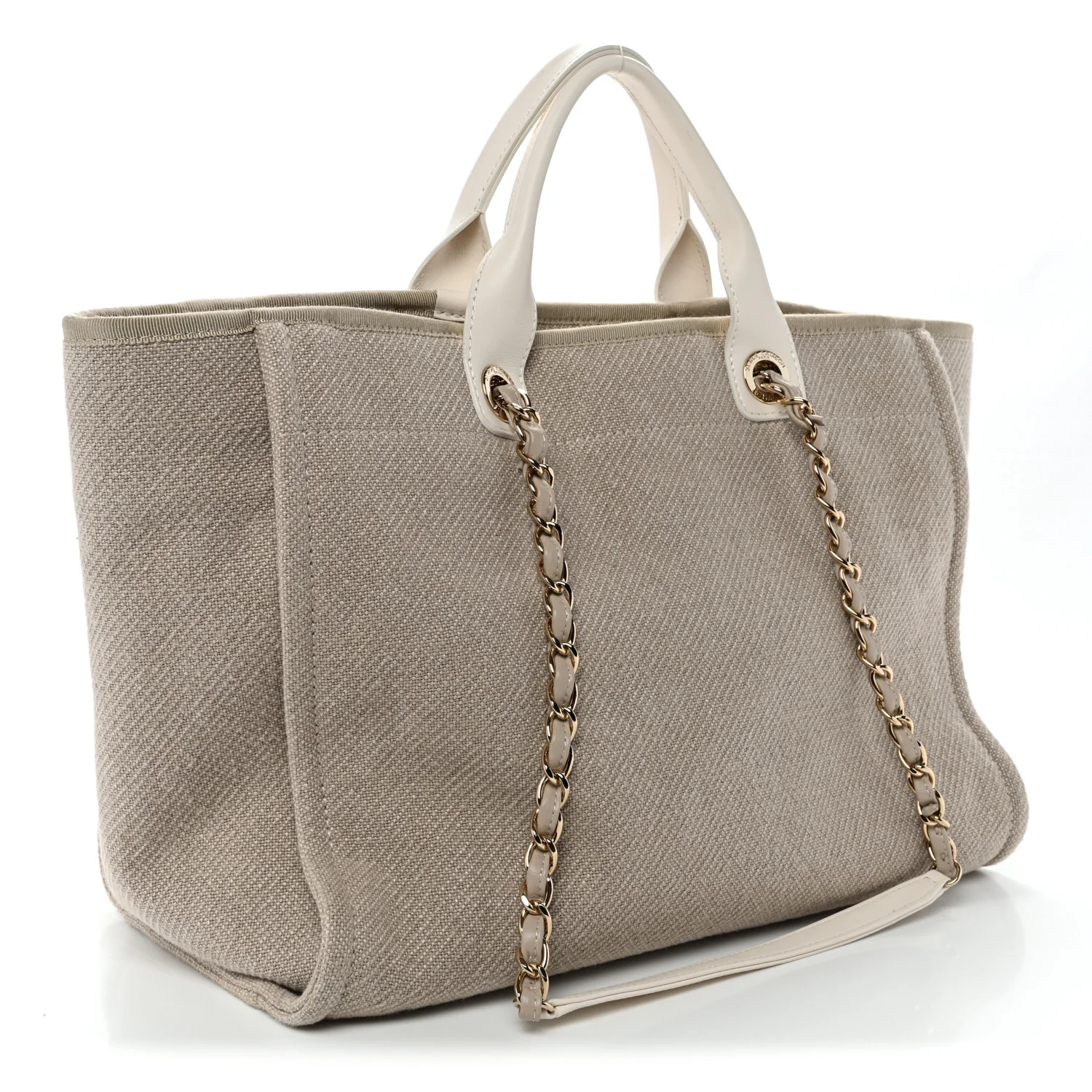 Mixed Fibers Calfskin Medium Deauville Tote Beige White