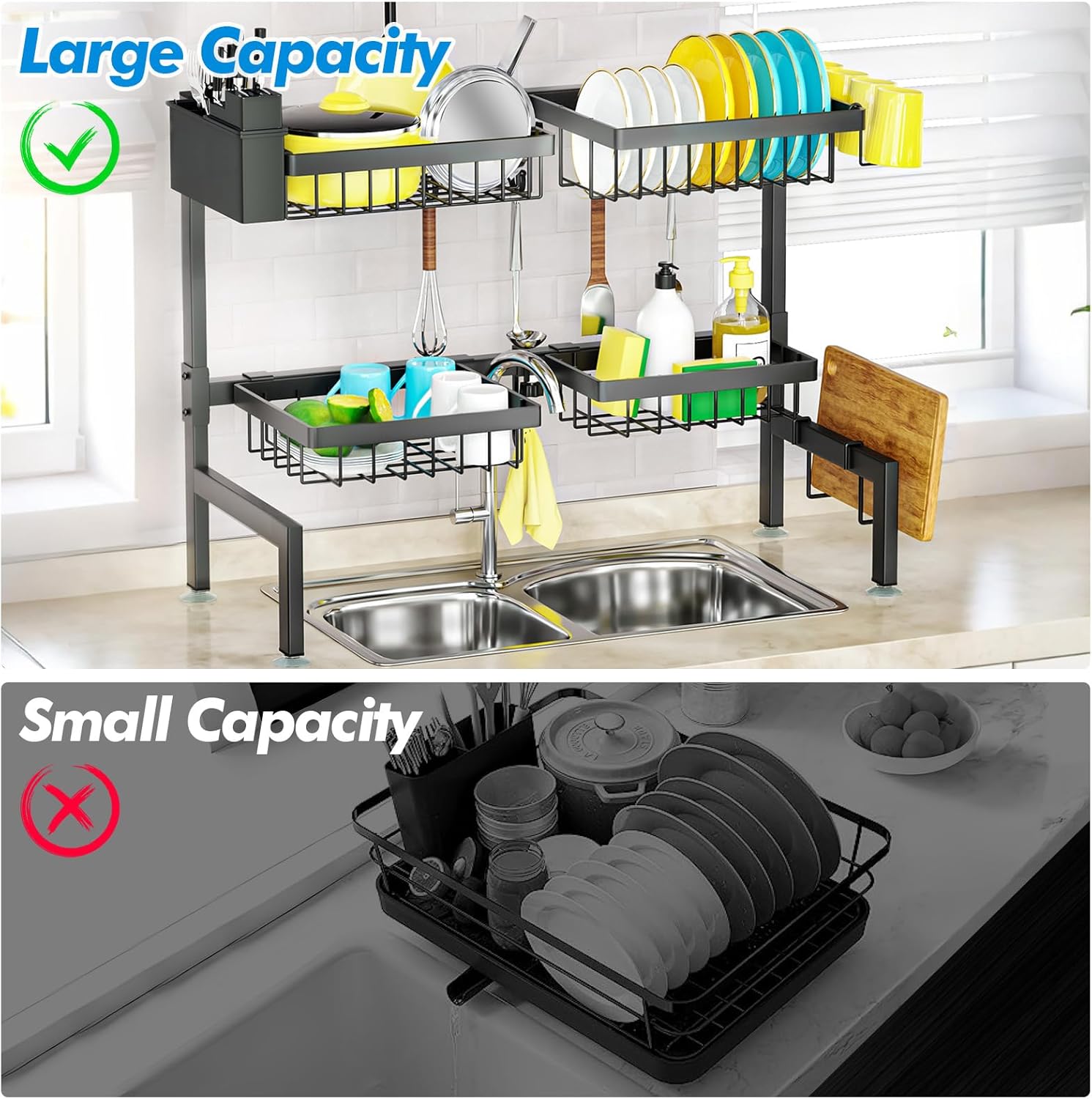 SNSLXH 4 Baskets 2-Tier Over The Sink Dish Drying Rack, 26.57