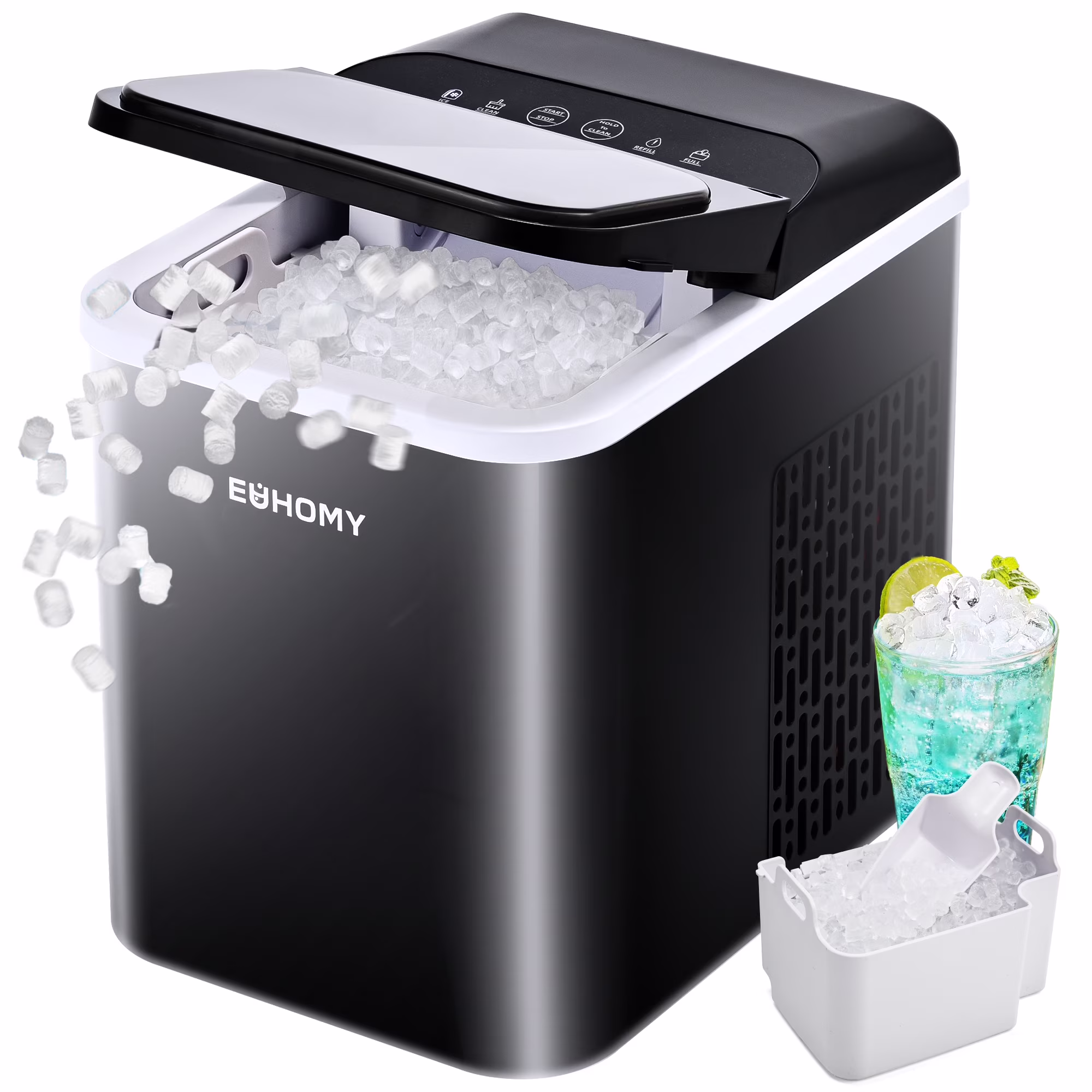 35lbs/24H Nugget Ice Maker Countertop, Pebble Ice Maker Machine with Auto-Cleaning, Black