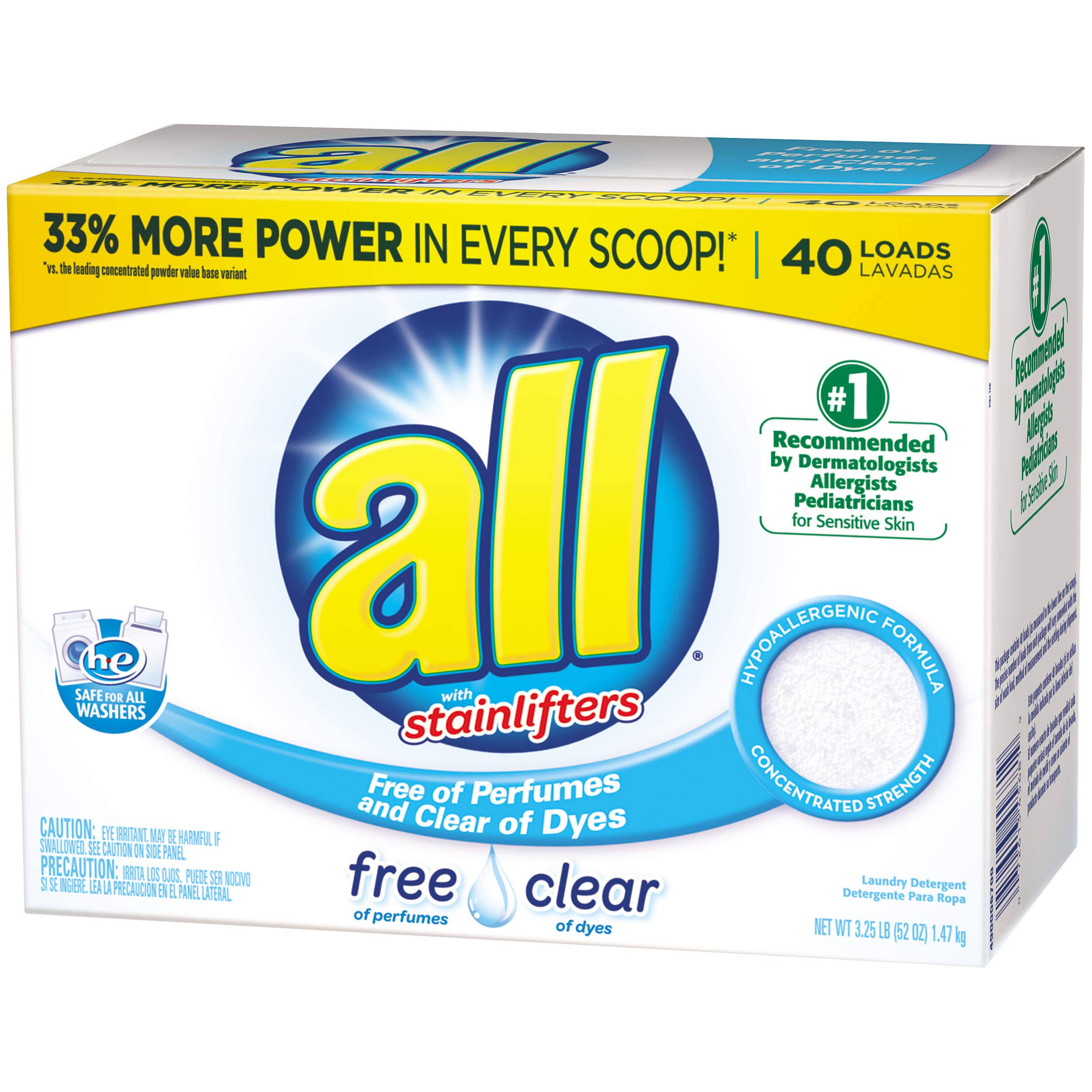 All with Stainlifters Laundry Detergent, Free Clear - 3.25 lb