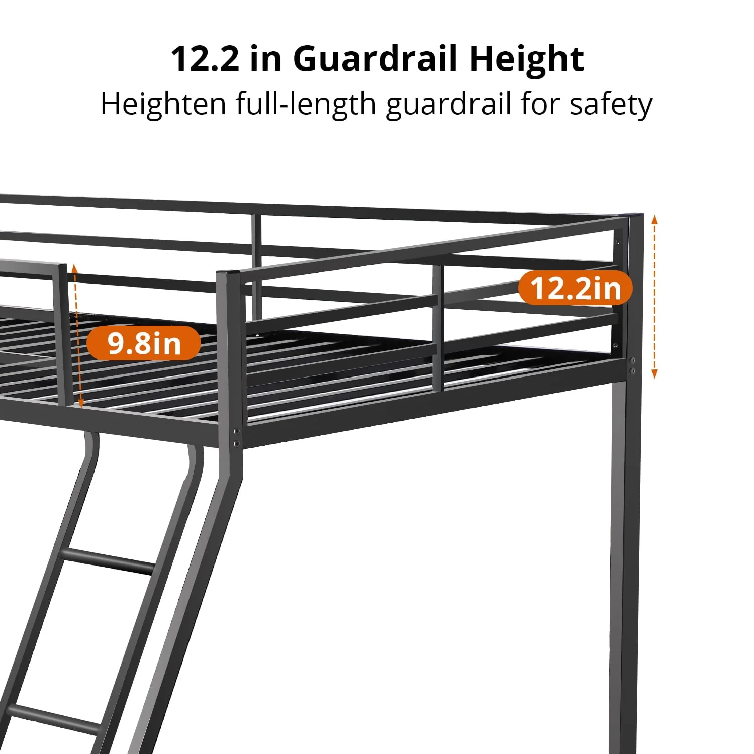 Twin over Full Bunk Bed, Metal Bunk Bed Frame, Noise Free Floor Bunk Beds with Guardrails Ladder for Kids Teens Adults, No Box Spring Needed, Black - Image 6