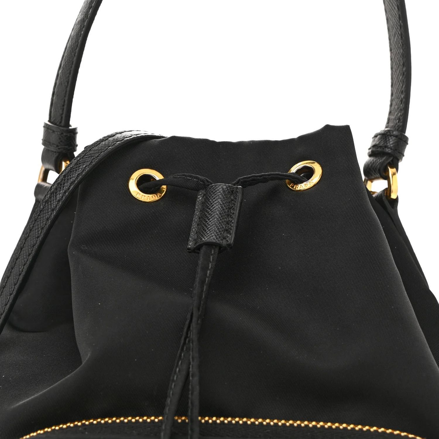Saffiano Tessuto Nylon Mini Bucket Crossbody Bag Black