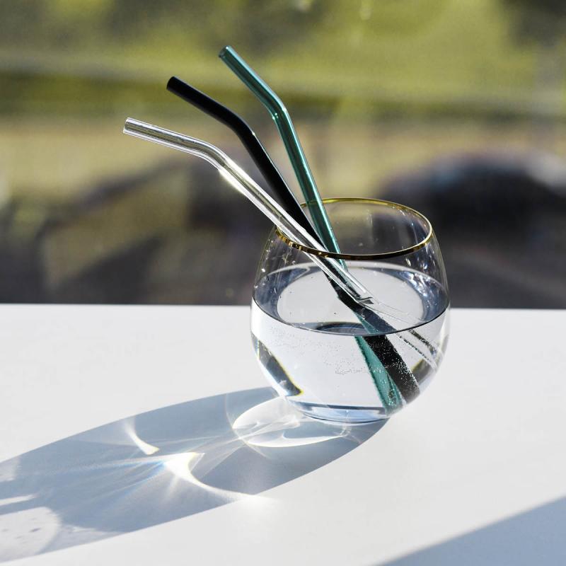 Sugerør i glass bøyd XL svart