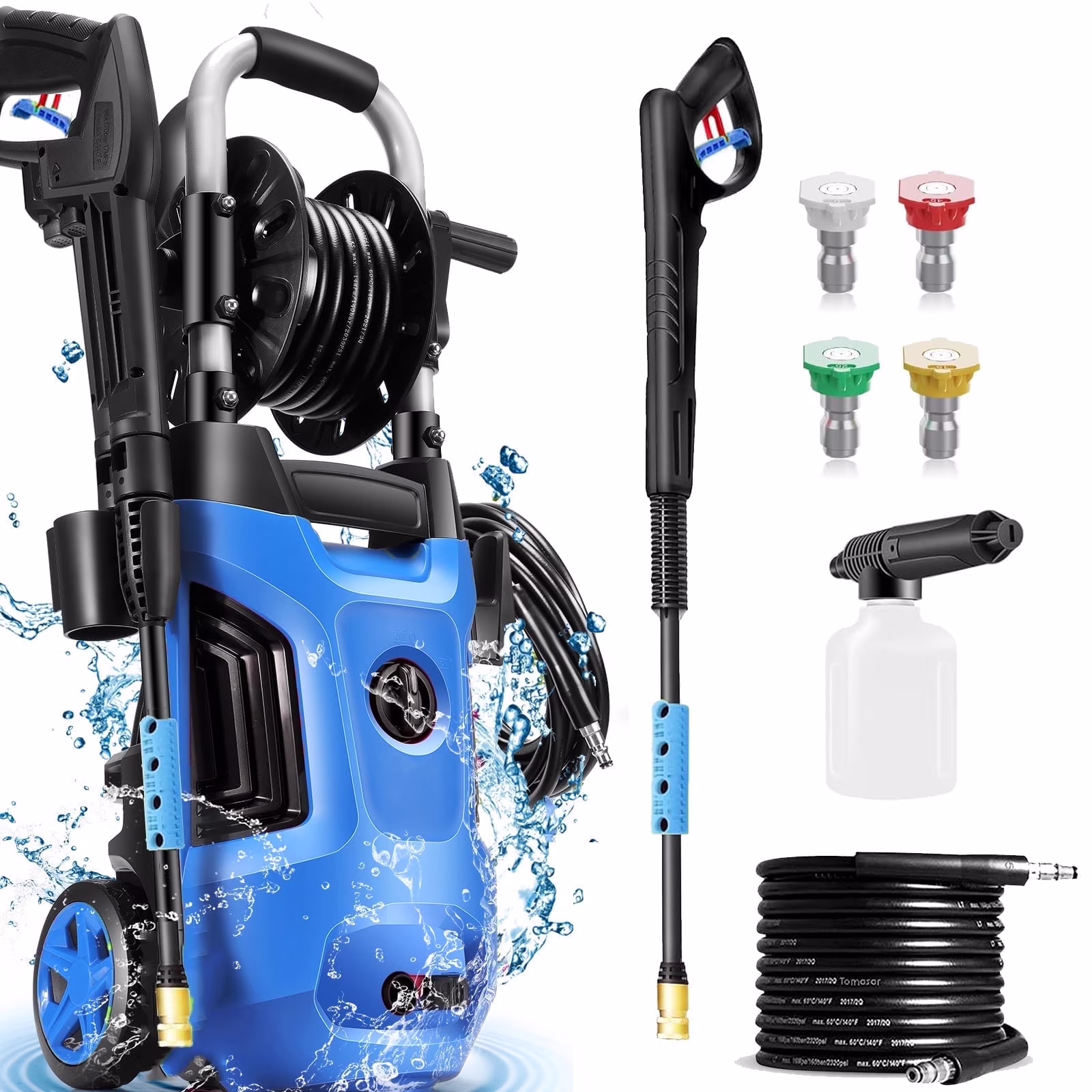 4800 PSI Electric Pressure Washer 2025 New 4.0GPM Power Washer with 33ft Pressure Hose, 4 Nozzle and Detergent Tank for Cars, Upgraded Blue(Blue)